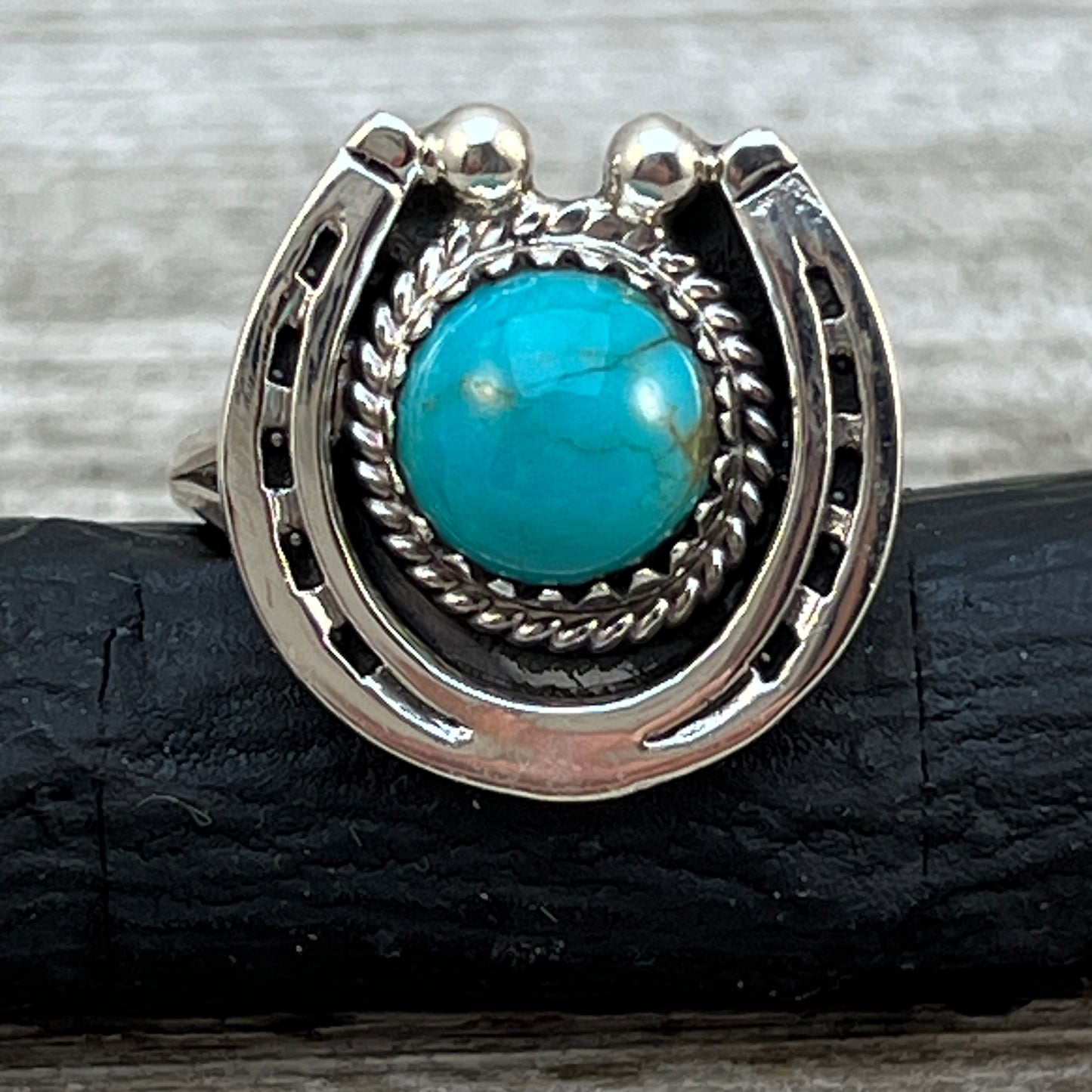 Size 7 Campitos Turquoise sterling silver horseshoe ring western equestrian jewelry Rodeo