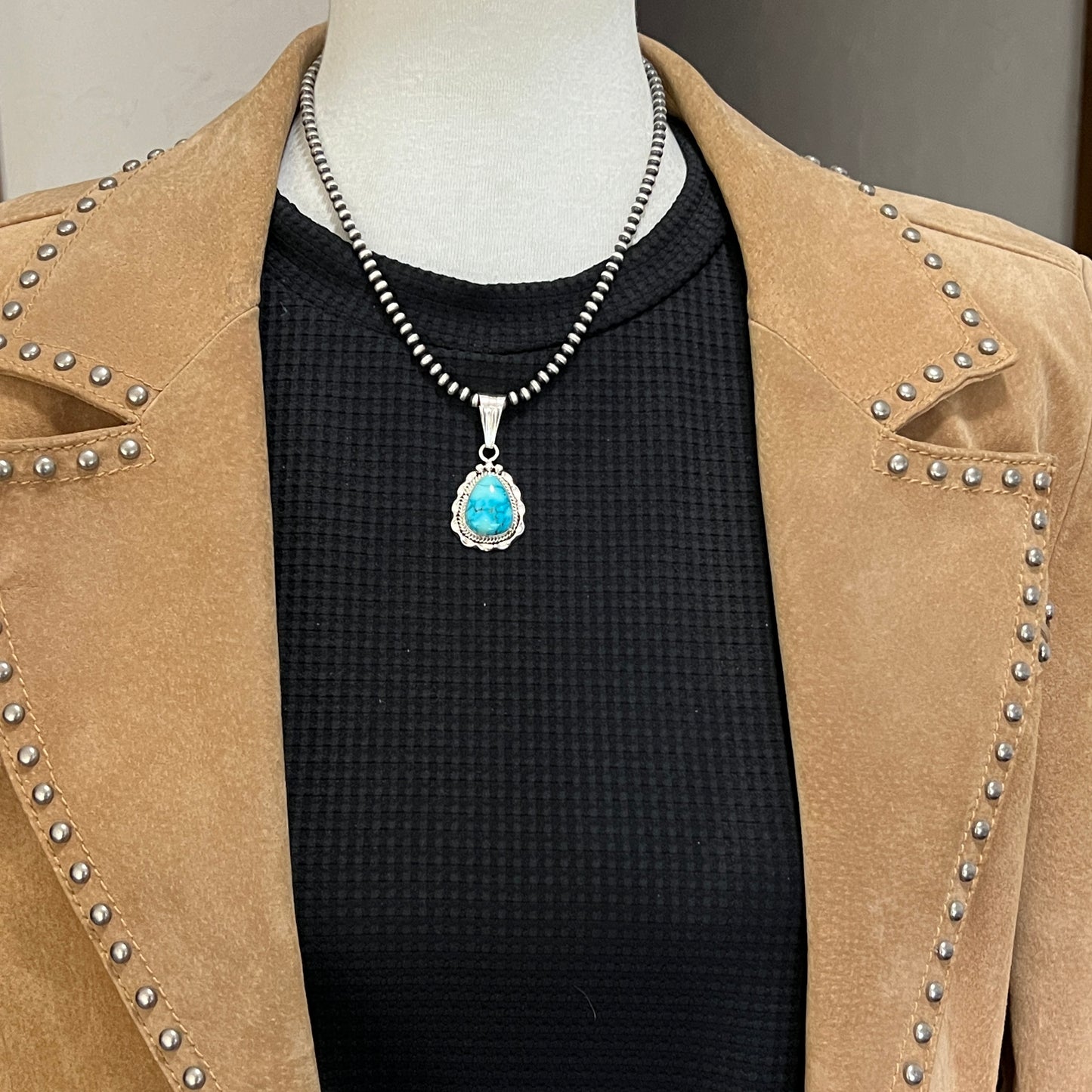 Blue Kingman Turquoise Pendant Navajo handmade Samuel Yellowhair sterling silver