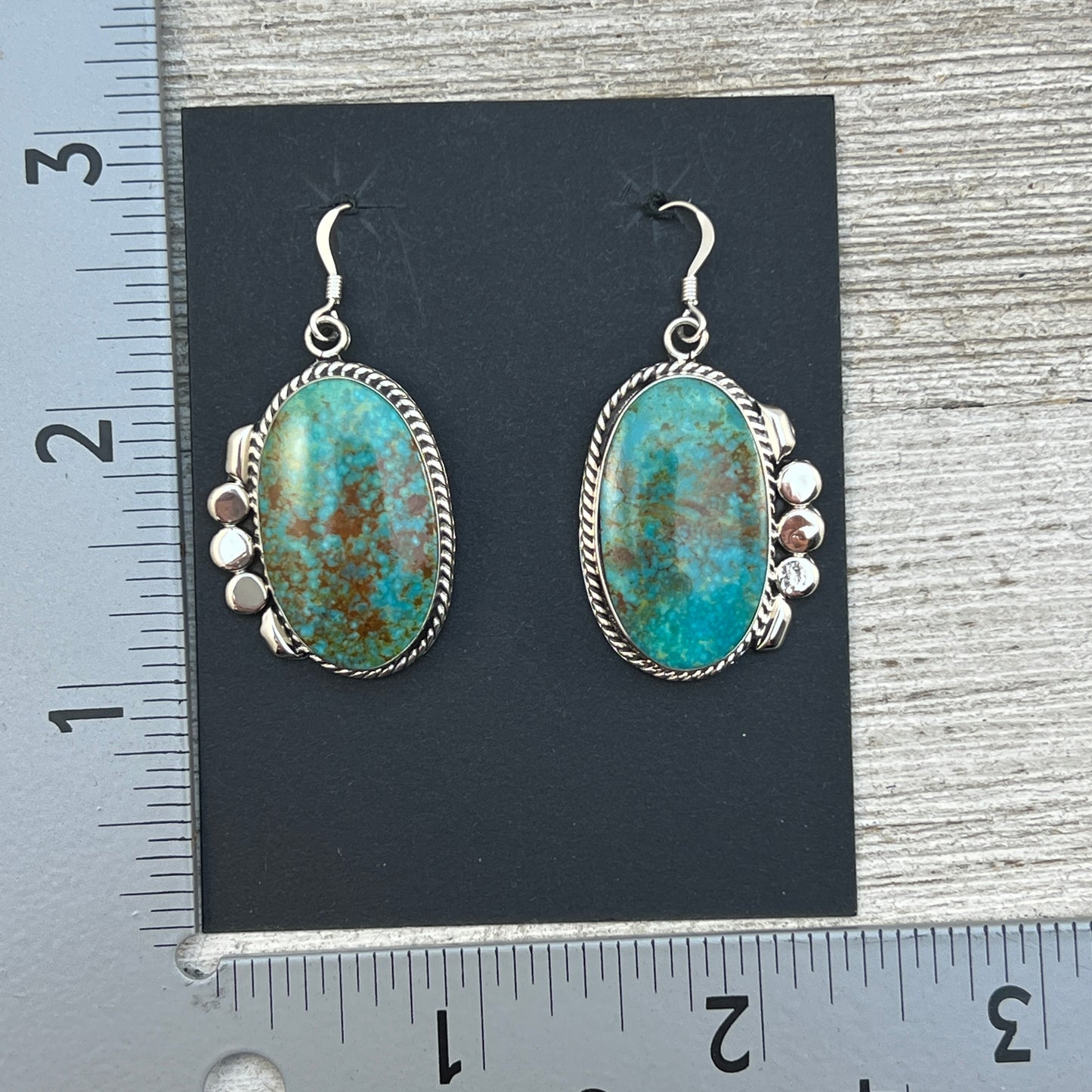 Turquoise Dangle Earrings sterling silver Navajo Leroy Silversmith handmade Boho