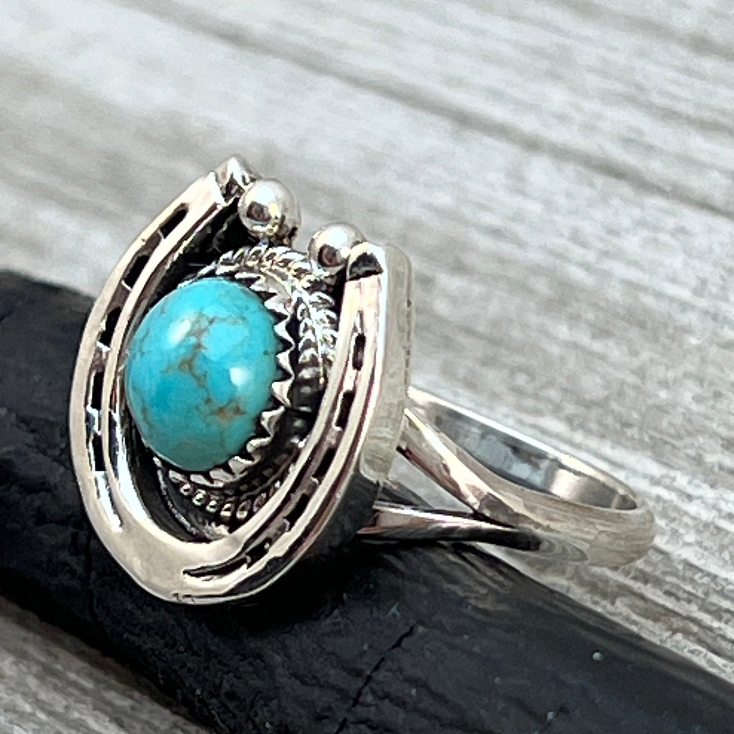 Size 9 Campitos Turquoise sterling silver horseshoe ring western equestrian jewelry Rodeo