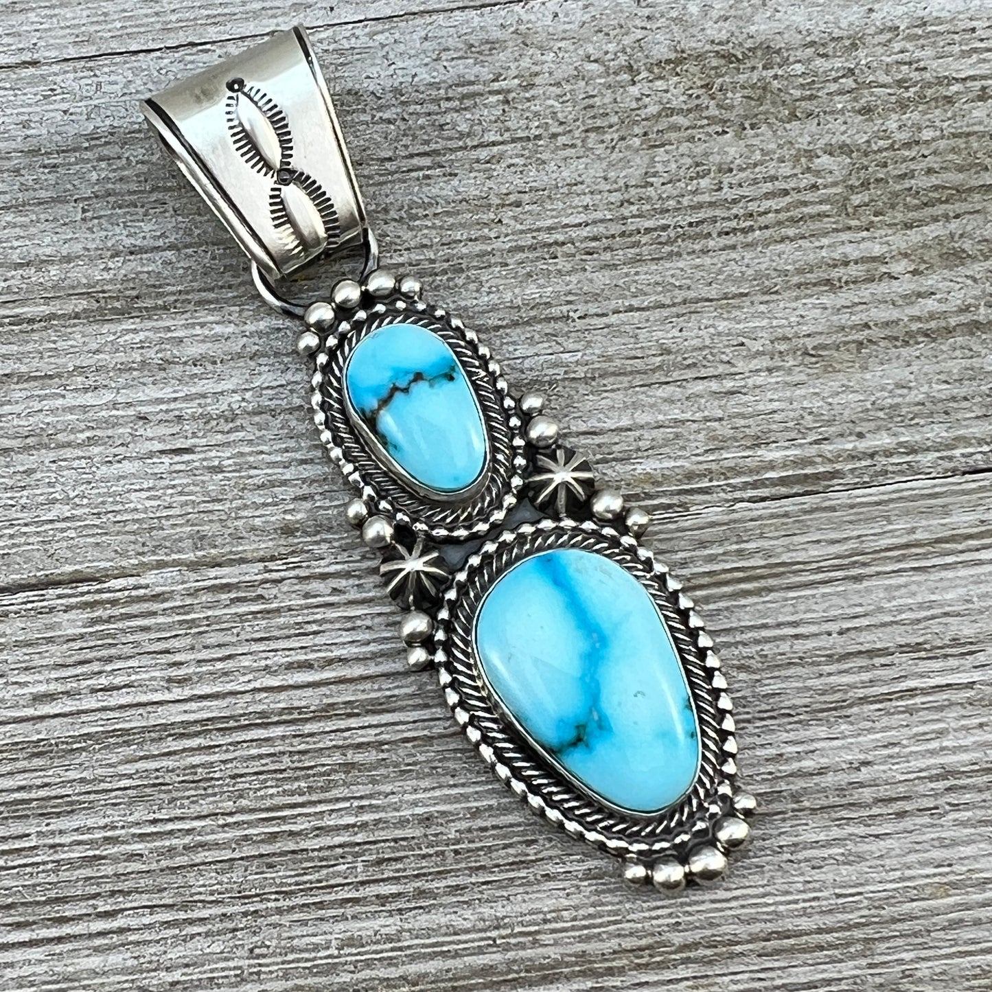 Beautiful Blue Kingman Turquoise Pendant Navajo Sterling Silver Tom Lewis