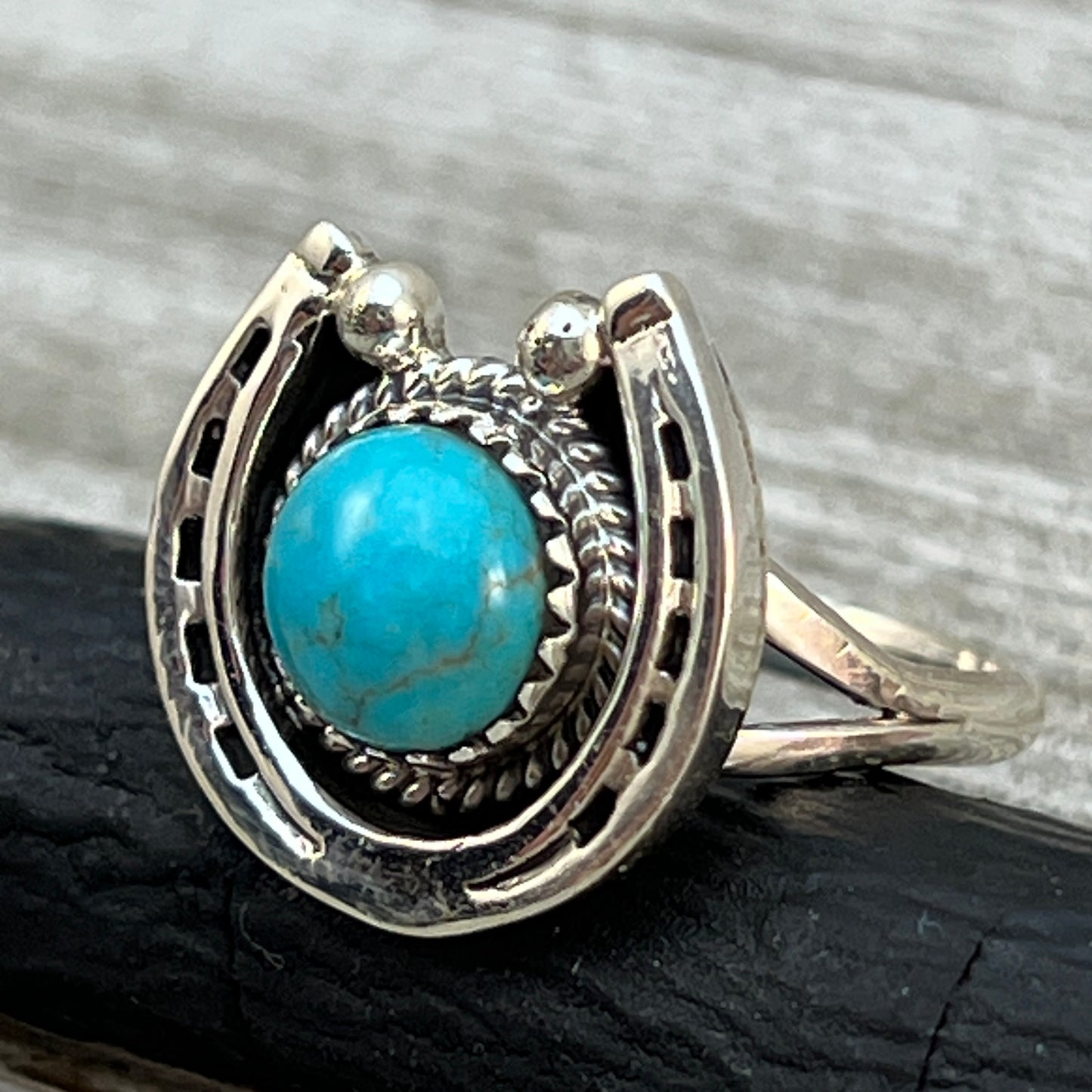 Size 8 Campitos Turquoise sterling silver horseshoe ring western equestrian jewelry Rodeo