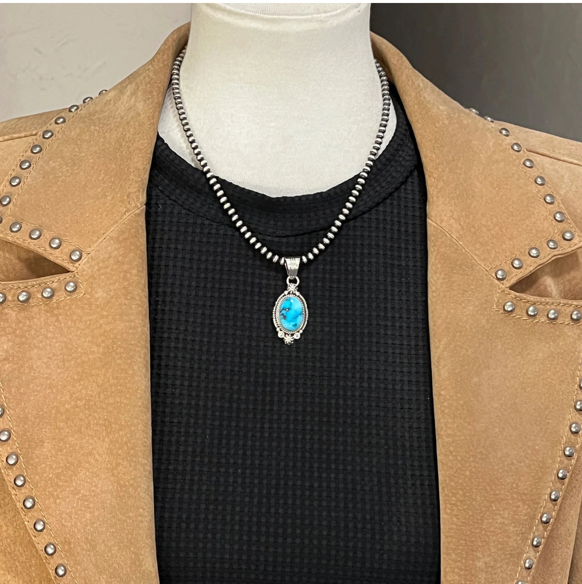 Blue kingman turquoise pendant Daniel Benally Sterling 253