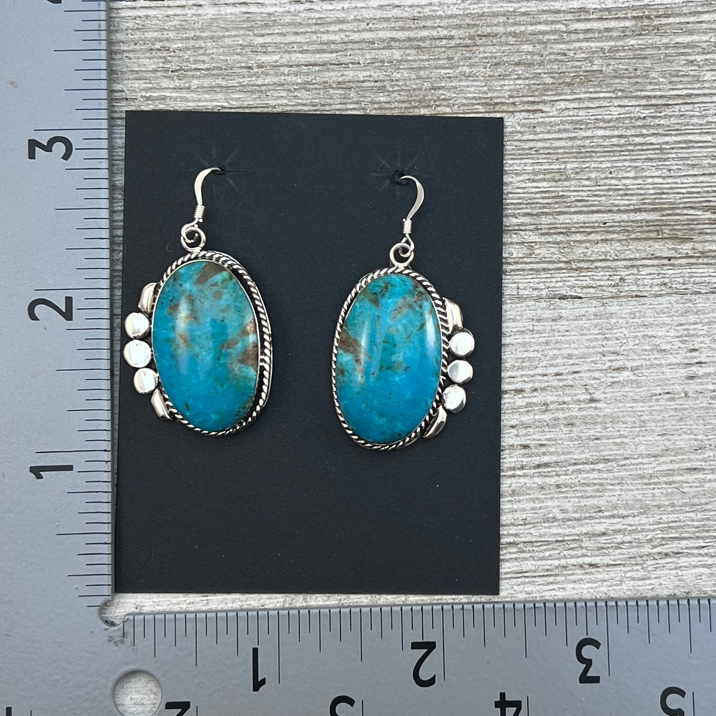 Blue Turquoise Dangle Earrings sterling silver Navajo Leroy Silversmith
