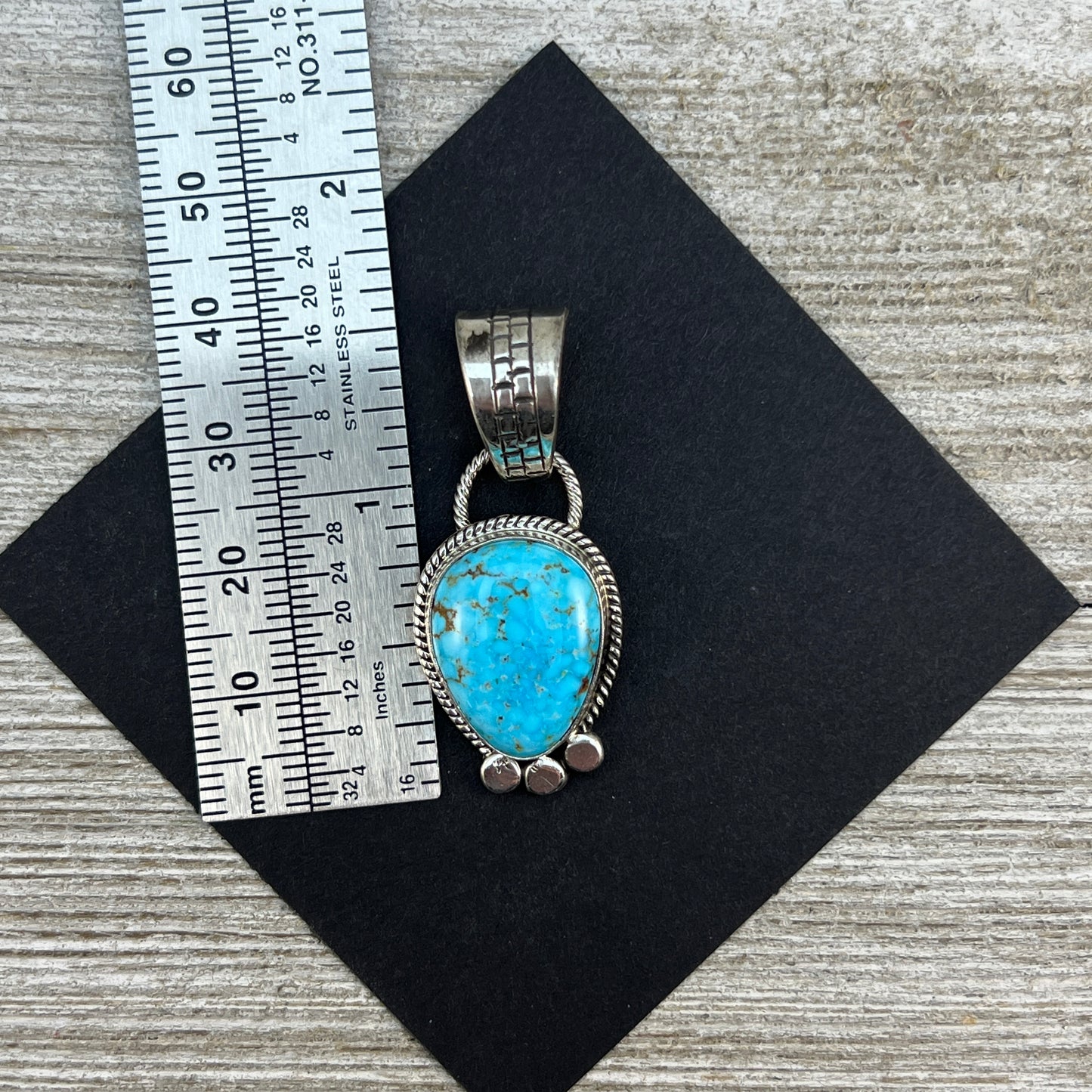 Blue Kingman Turquoise pendant Navajo handmade Sharon McCarthy Sterling Silver 12