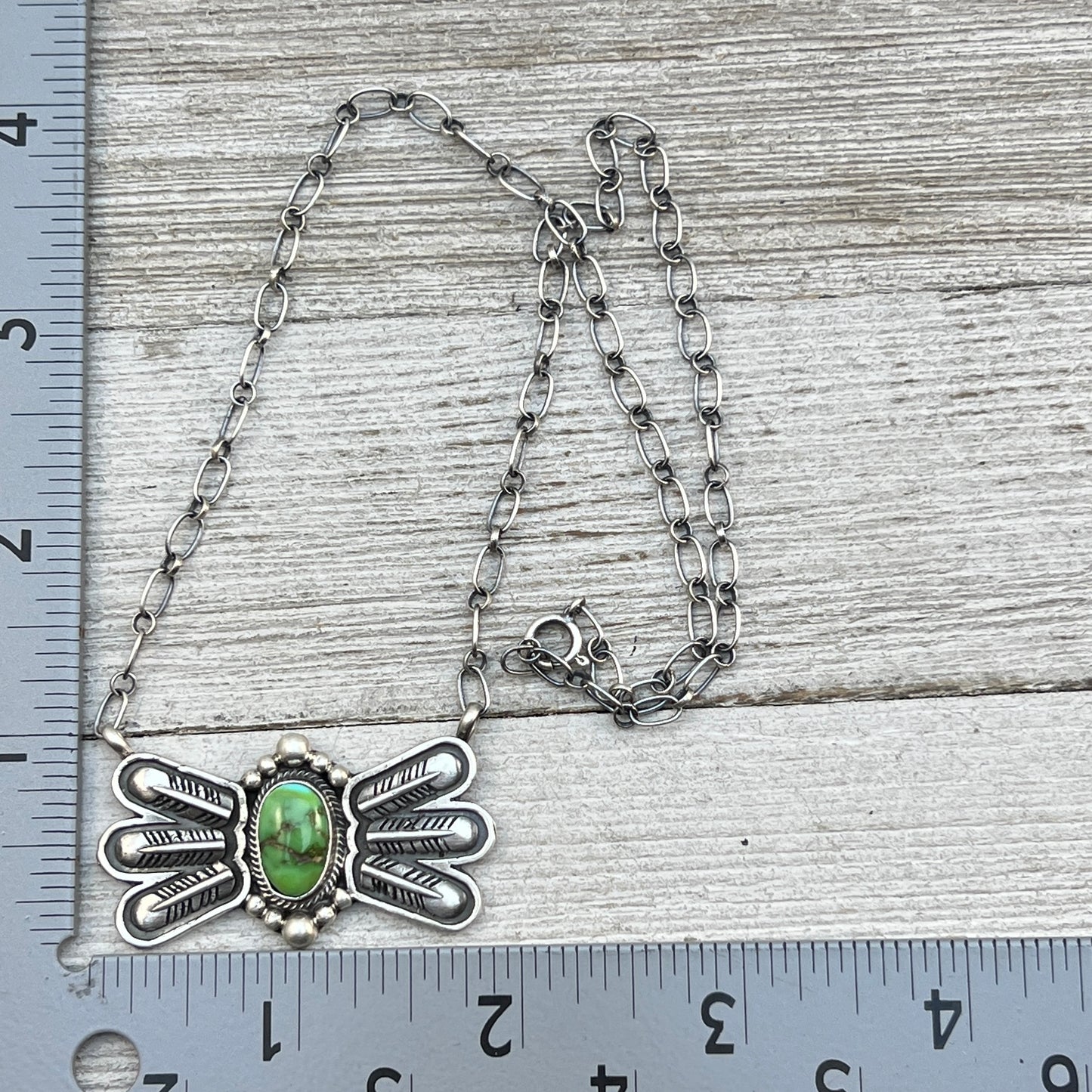 17 1/2"Sonoran Turquoise Necklace Feather sterling silver Navajo Verley Betone boho 6