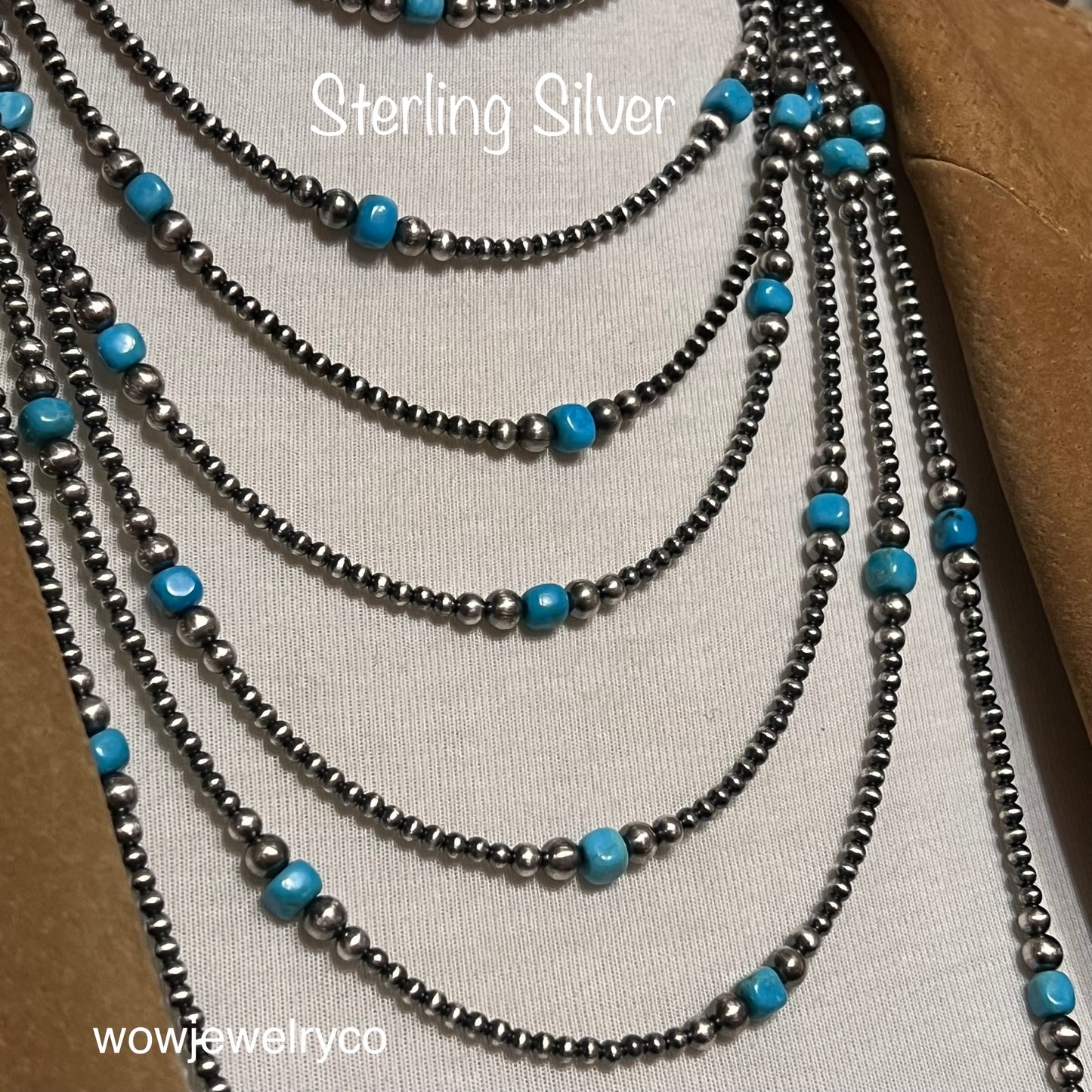 Turquoise with 3mm - 5mm graduated Sterling Silver Pearls Bead Necklace, Oxidized Silver, Western Jewelry Southwest Pearls