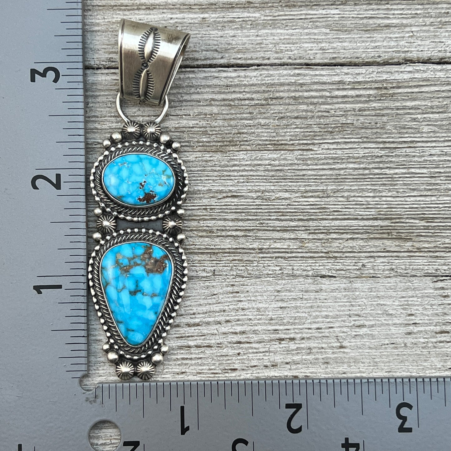 Blue Kingman Waterweb Turquoise Pendant 4 Navajo Sterling Silver Tom Lewis