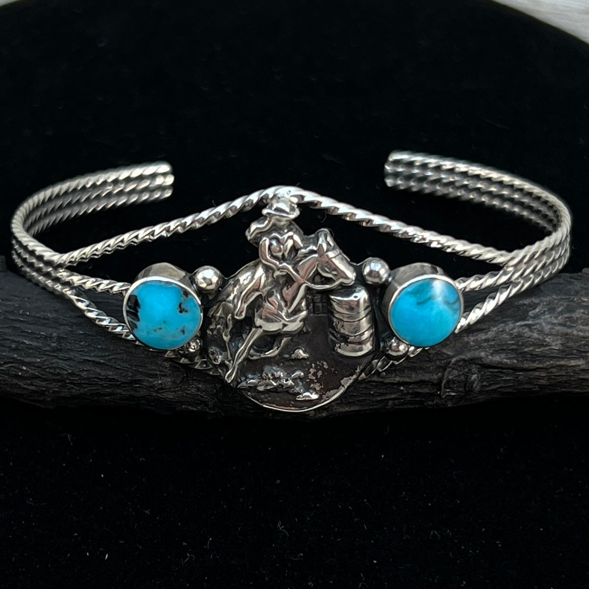 Barrel Racer Sterling silver turquoise cuff Bracelet Navajo handmade Marie Bahe 2
