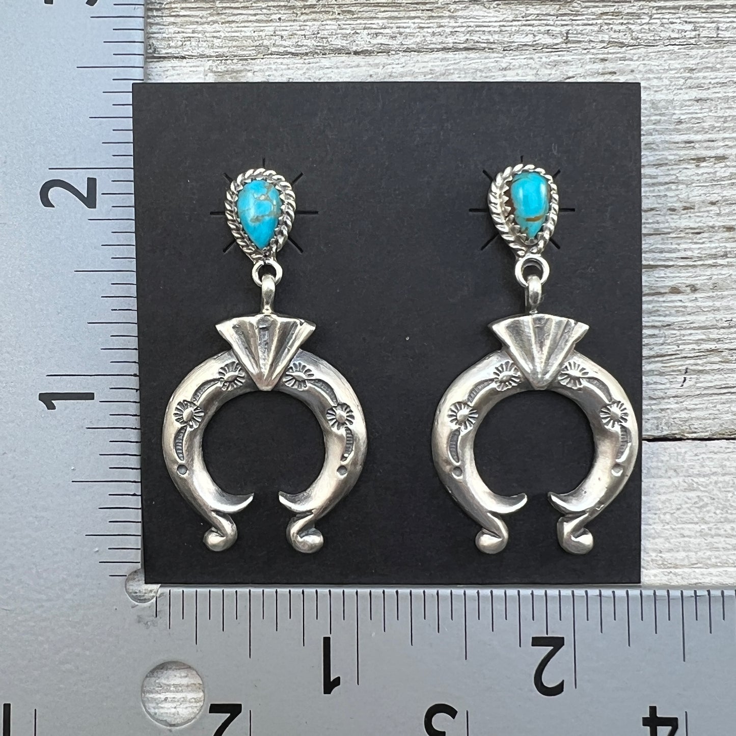 Turquoise naja earrings sterling silver Navajo Adrienne Gordon 447