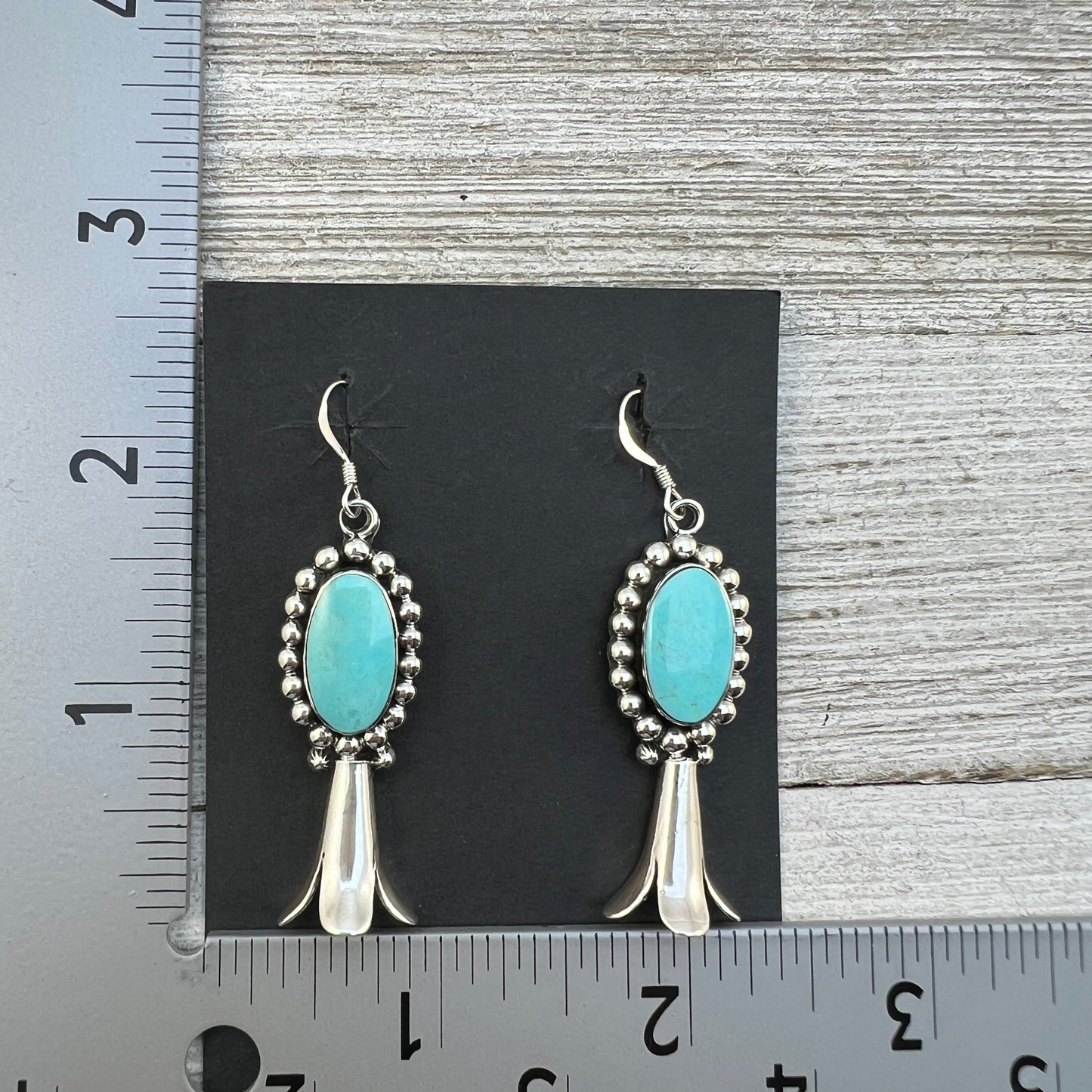 Blue Kingman Turquoise squash blossom earrings sterling silver Navajo Charlene Yazzie 457