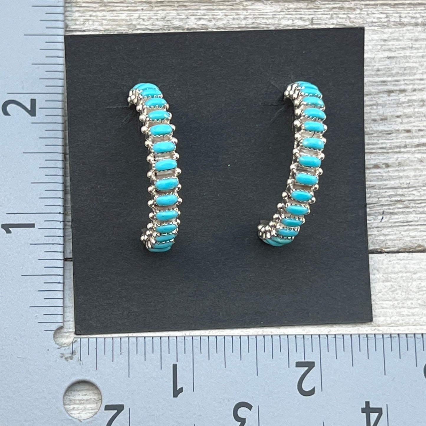 Turquoise 1 1/4" narrow turquoise zuni hoop earrings sterling silver Bernard Cachini