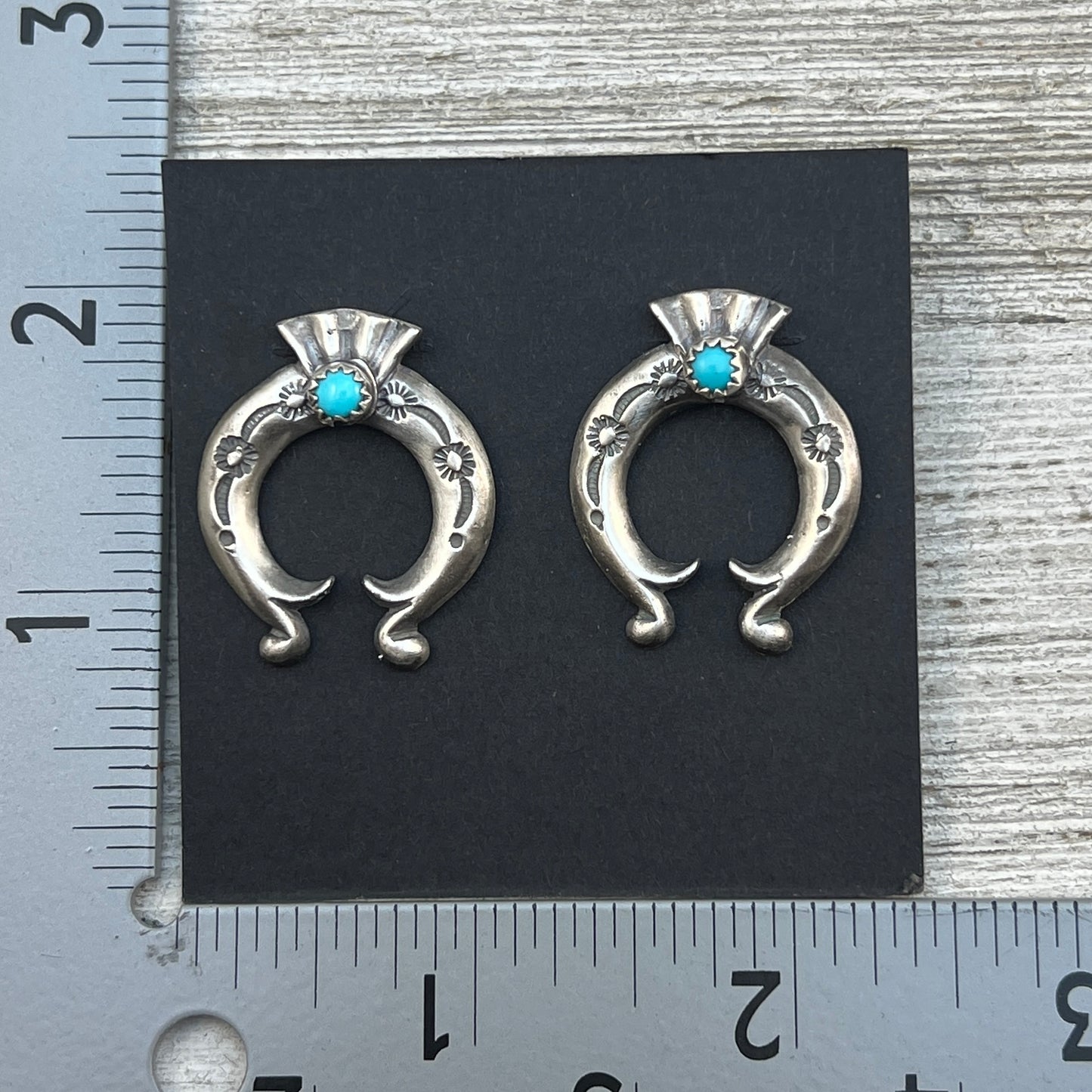 Blue Turquoise Naja stud Earrings Navajo handmade Adrienne Gordan Sterling Silver 4