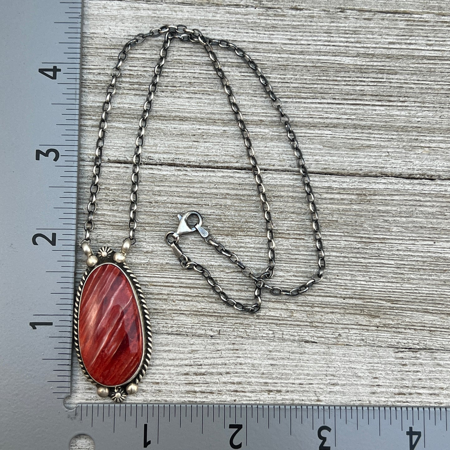 18" Red Spiny Oyster Shell Necklace Choker Sterling silver Navajo Irene Kee