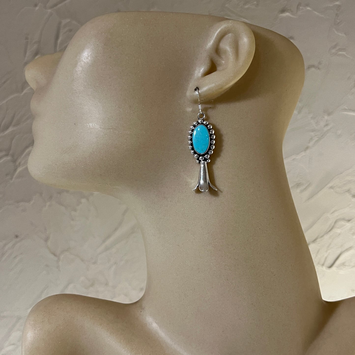 Blue Kingman Turquoise squash blossom earrings sterling silver Navajo Charlene Yazzie 457