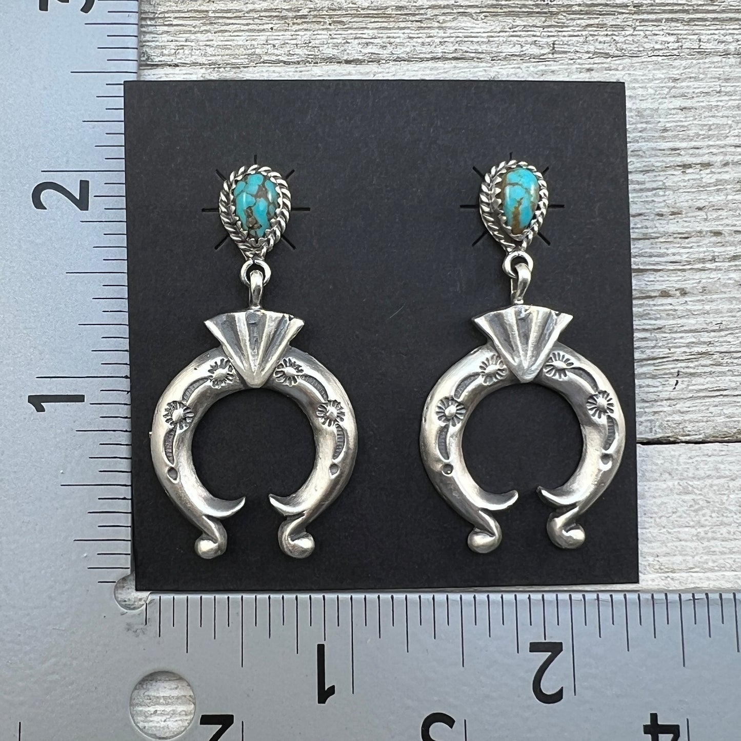 Turquoise naja earrings sterling silver Navajo Adrienne Gordon 449