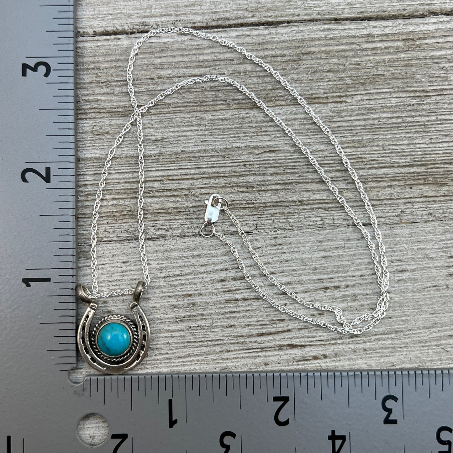 18" Sterling Silver Turquoise Horseshoe Necklace Cowgirl Rodeo Jewelry Annette Chiquito