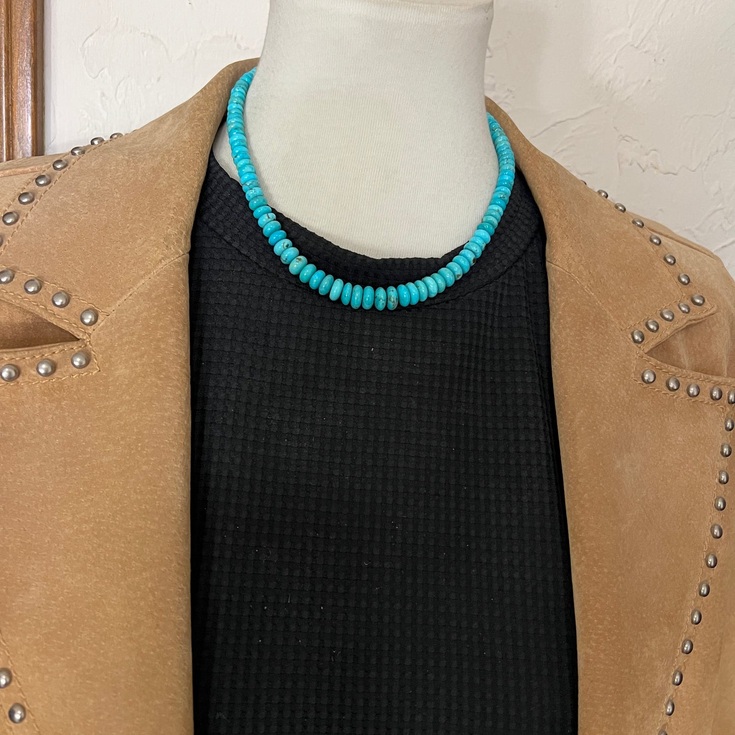 17" blue Turquoise graduated rondelle bead necklace choker Doreen Jake Navajo 780
