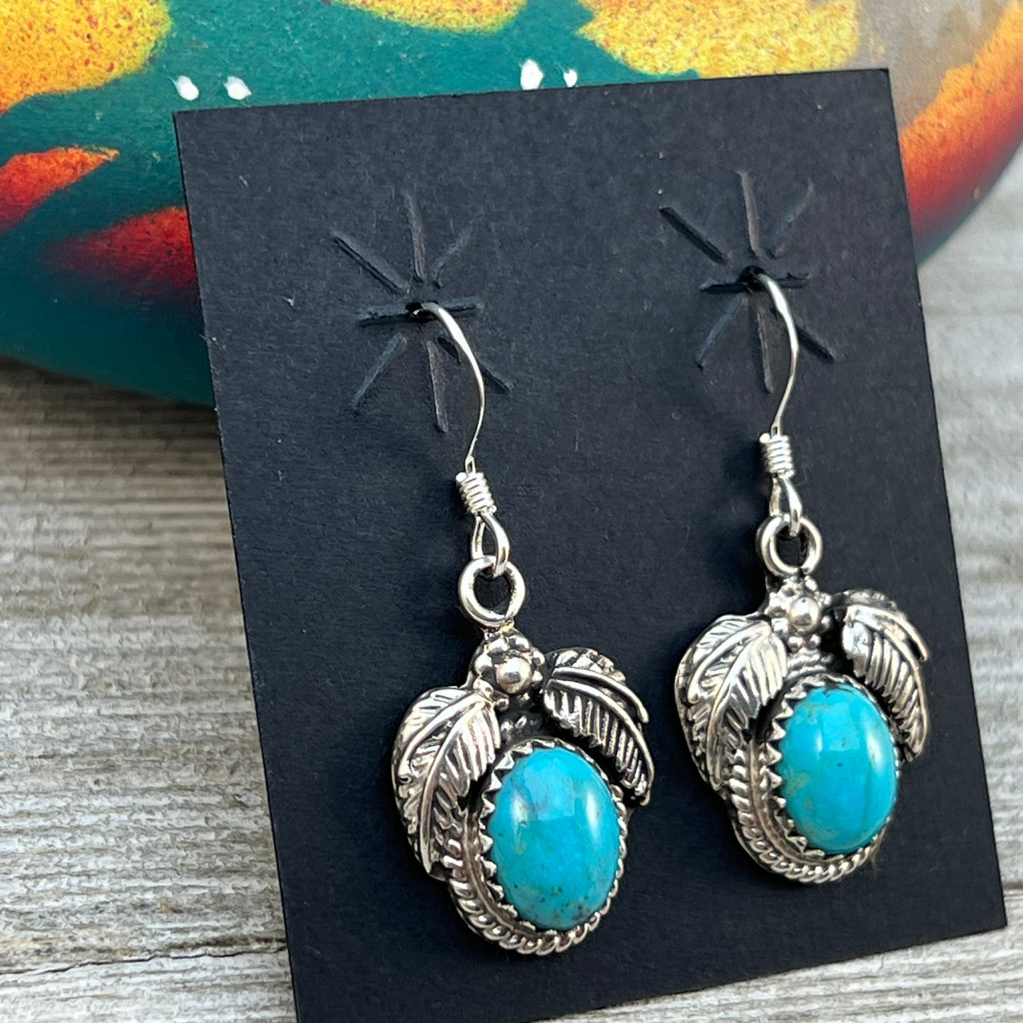 Small Turquoise dangle earrings sterling silver turquoise Sharon McCarthy 414