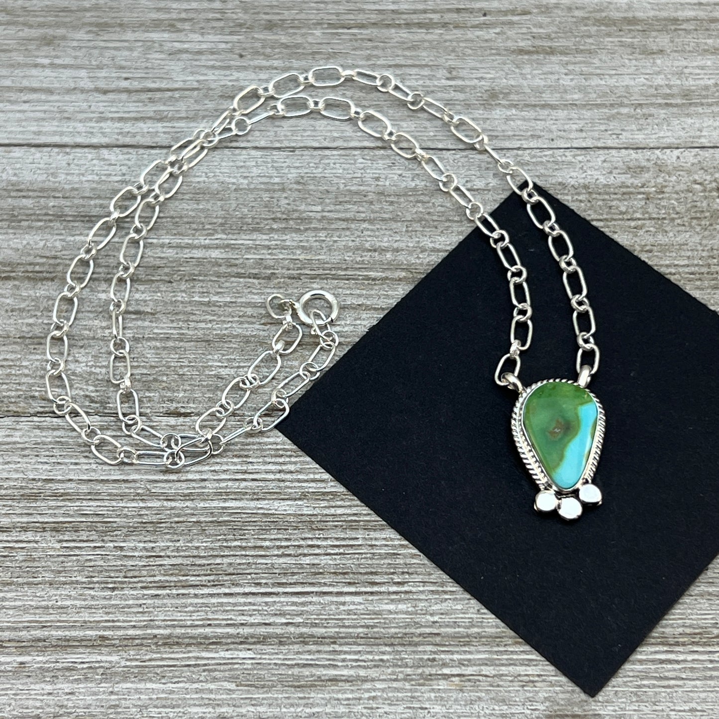 18" Sonoran Gold Turquoise Sterling silver Necklace Navajo handmade Sharon McCarthy 7