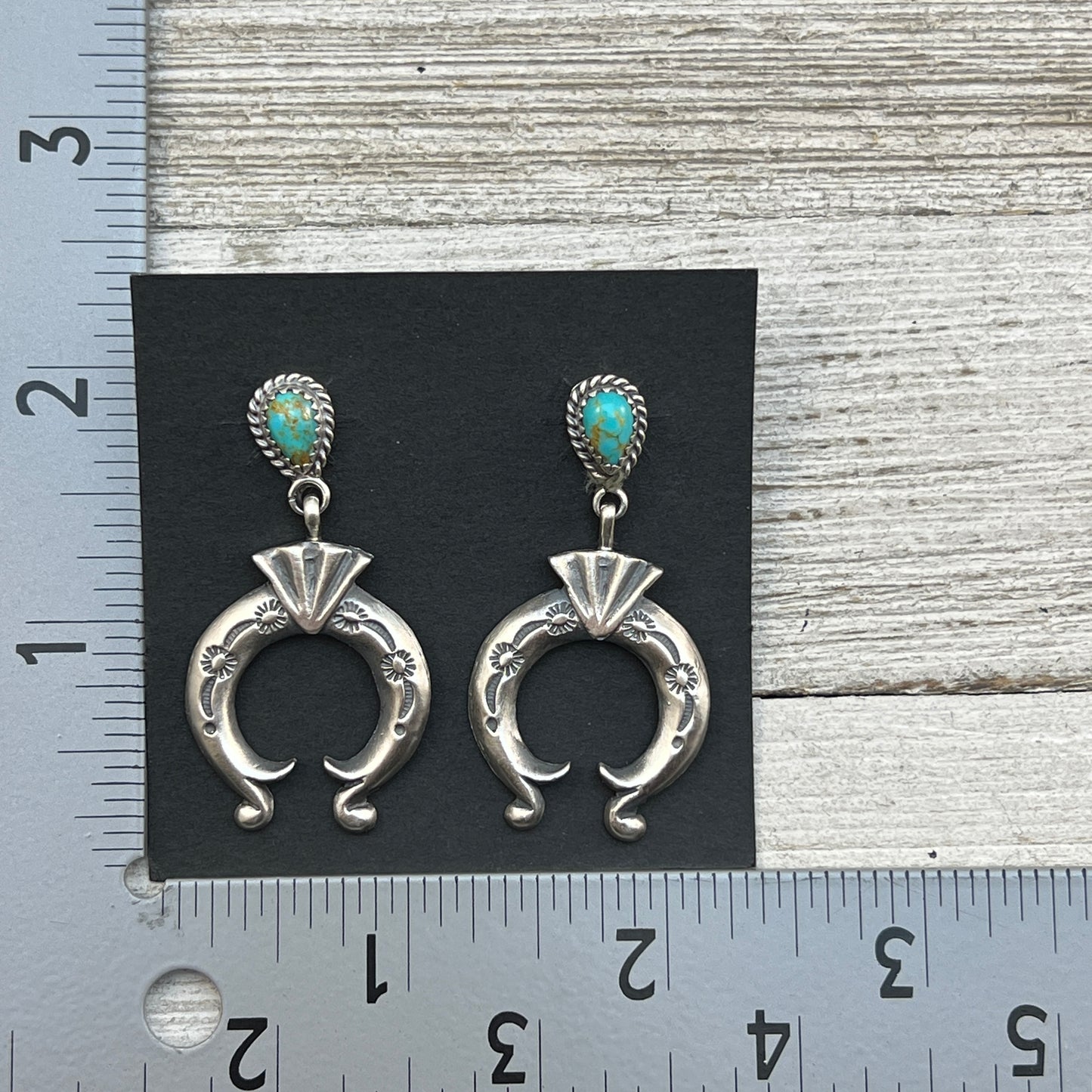 Turquoise naja earrings sterling silver Navajo Adrienne Gordon 443