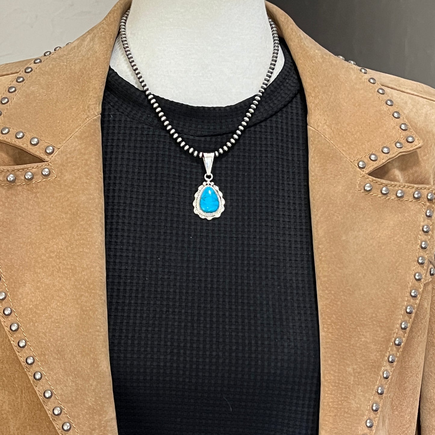 Blue Kingman Turquoise Pendant Navajo handmade Samuel Yellowhair sterling silver