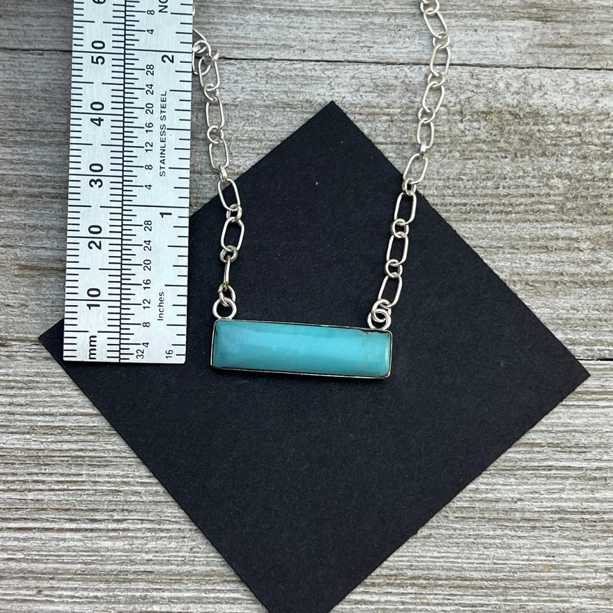 20" Small blue turquoise bar necklace Navajo handmade Arlene Lewis 3