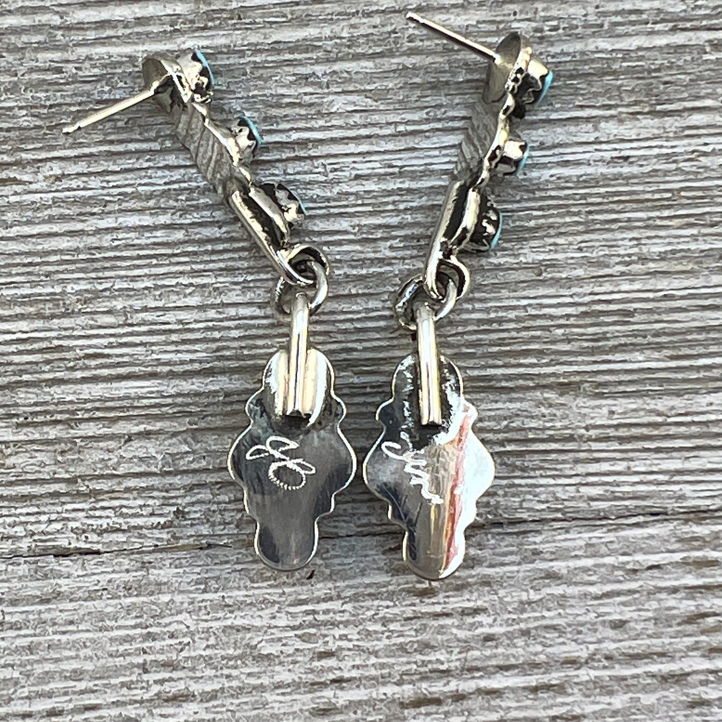 Turquoise Petit Point Dainty dangle zuni earrings sterling silver Jovi Burns 456