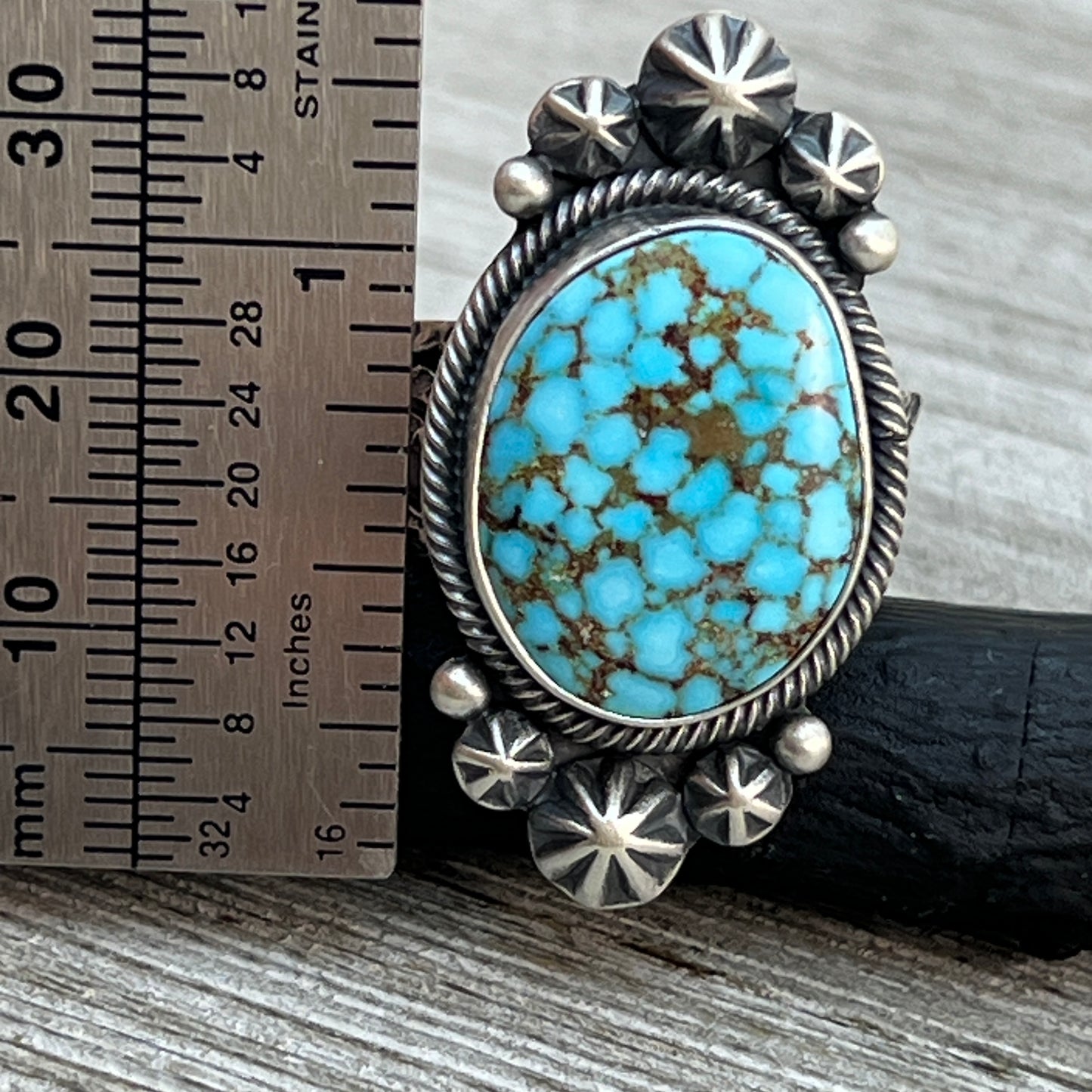 Size 9 High Grade Natural Kingman Spiderweb Turquoise ring Navajo Daniel Benally