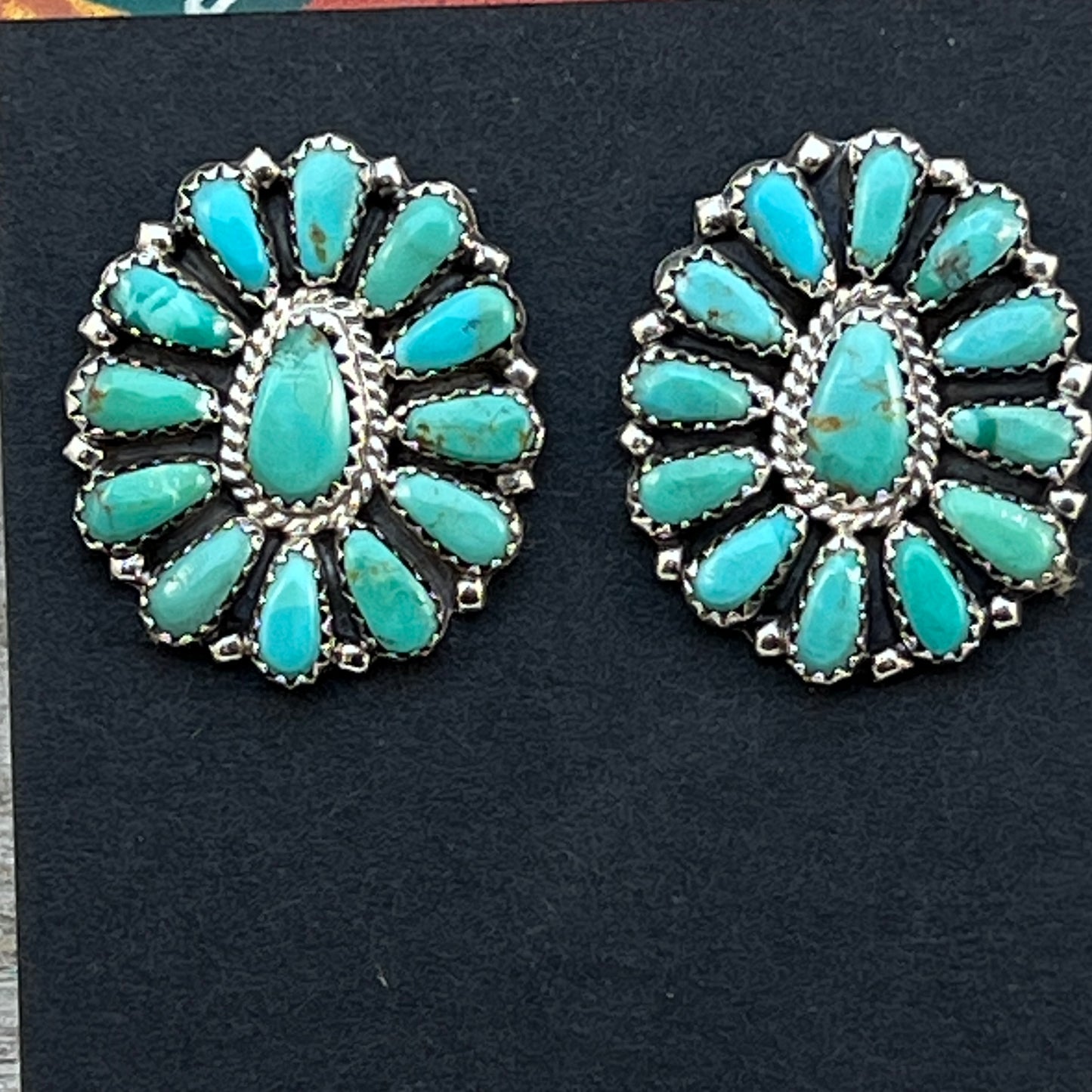Blue Turquoise petit point cluster stud Earrings sterling silver Navajo Zeita Begay
