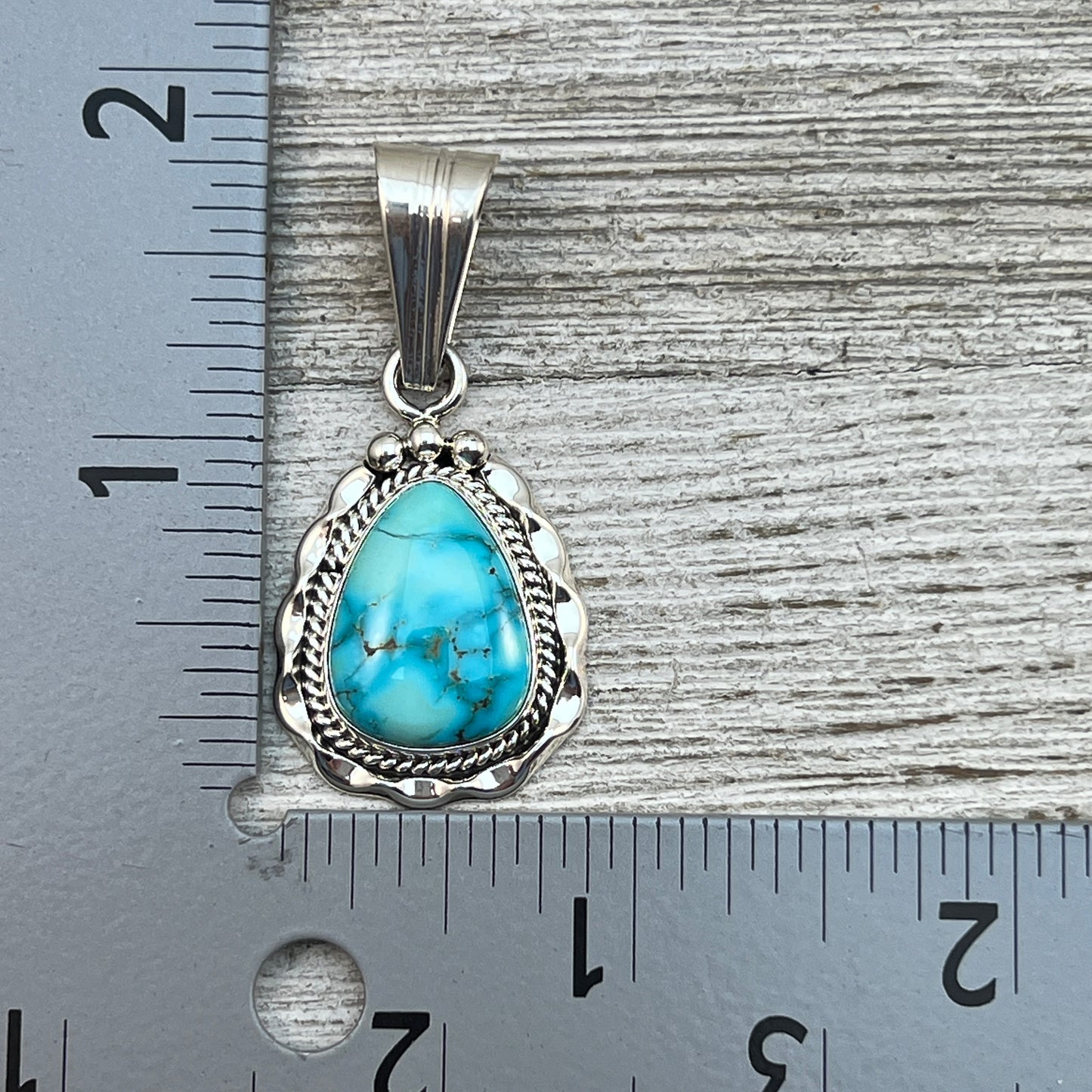 Blue Kingman Turquoise Pendant Navajo handmade Samuel Yellowhair sterling silver