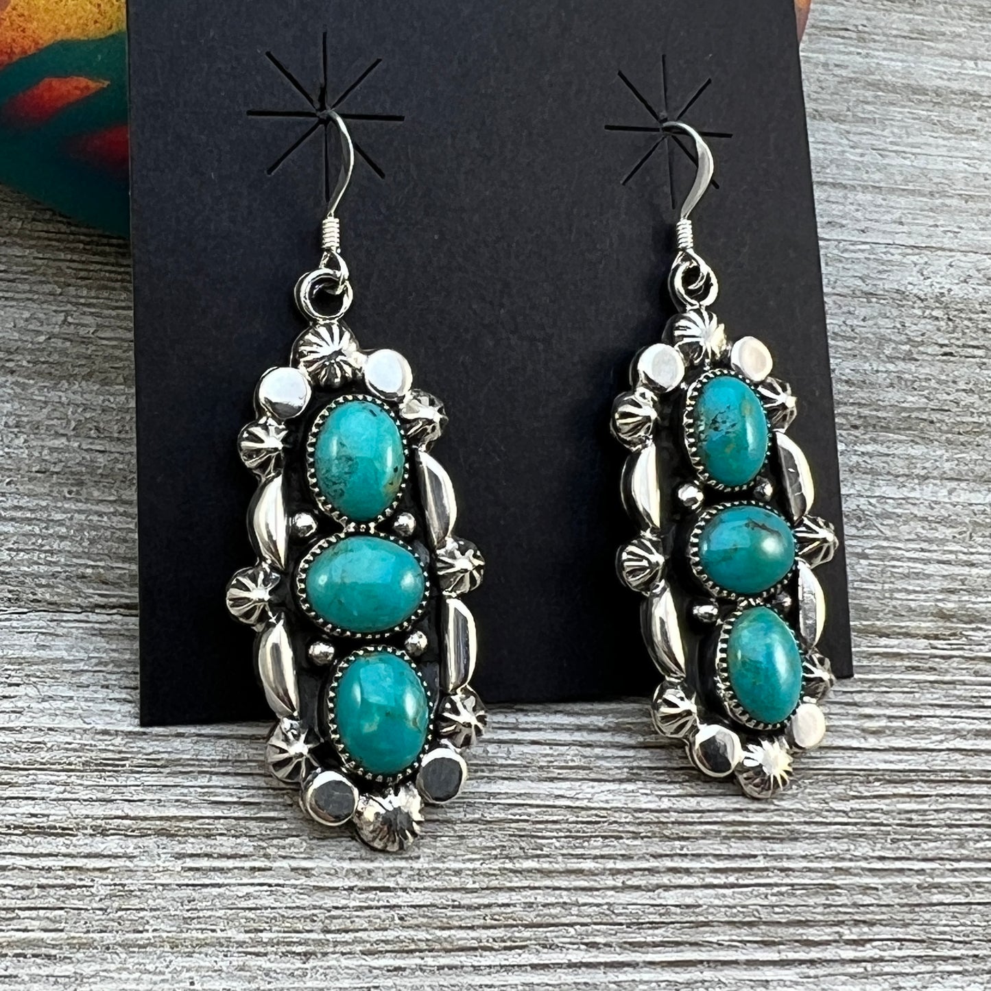 Kingman turquoise dangle earrings sterling silver turquoise Emerson Delgarito 402