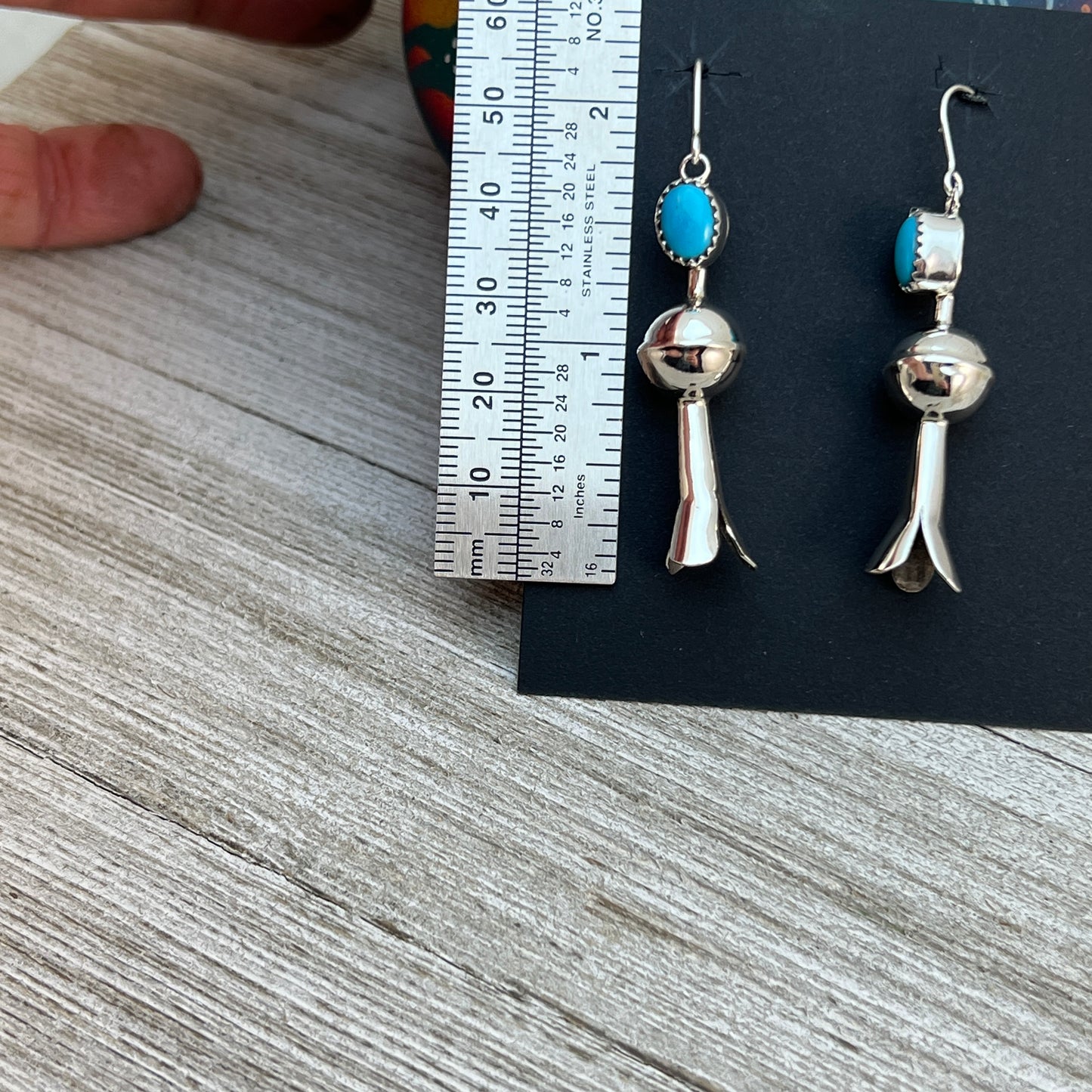 Squash Blossom Dangle Earrings Blue Campitos Turquoise sterling silver Vernon Tsosie