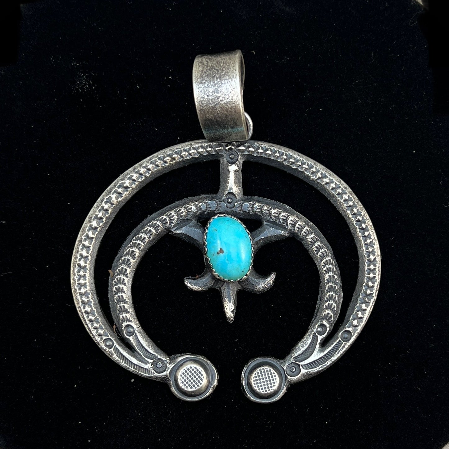 Tufa Cast Naja pendant sterling silver turquoise Navajo Eva and Linberg Billah 2