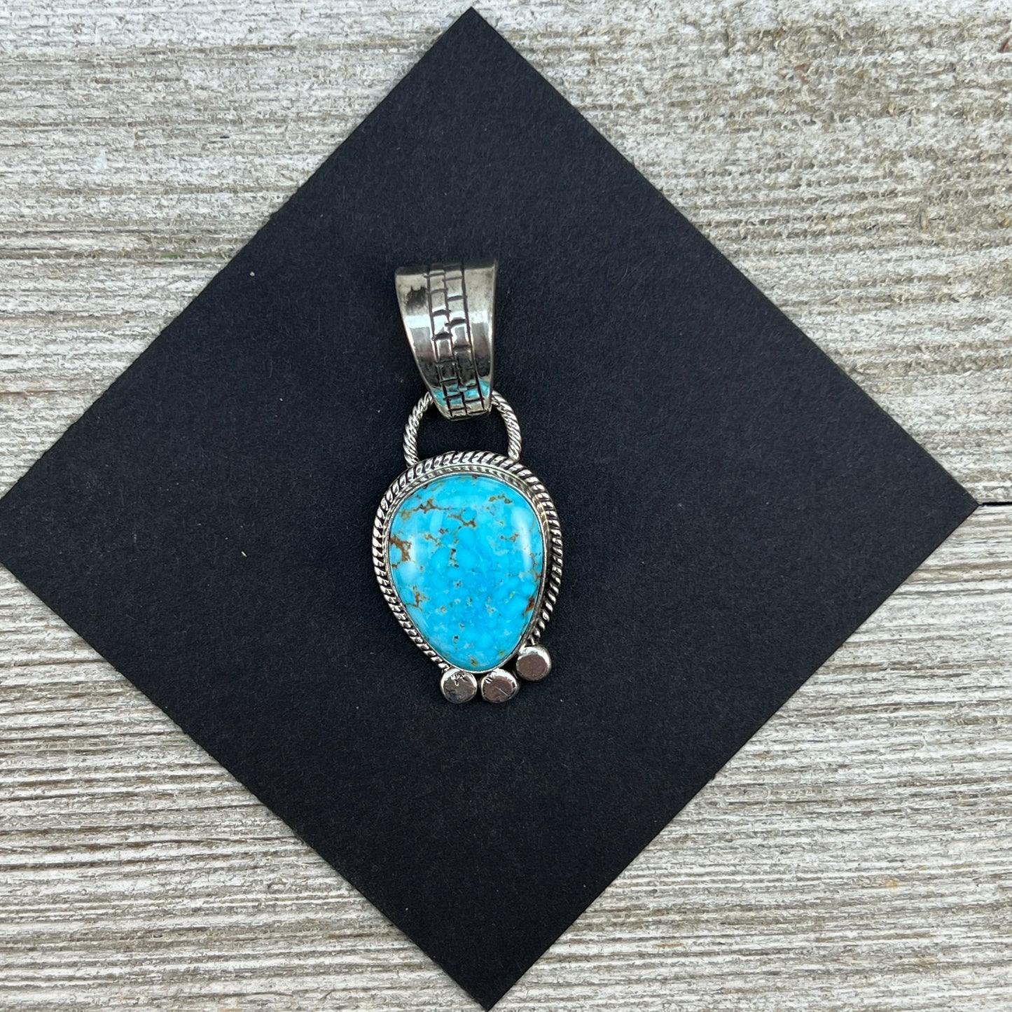 Blue Kingman Turquoise pendant Navajo handmade Sharon McCarthy Sterling Silver 12