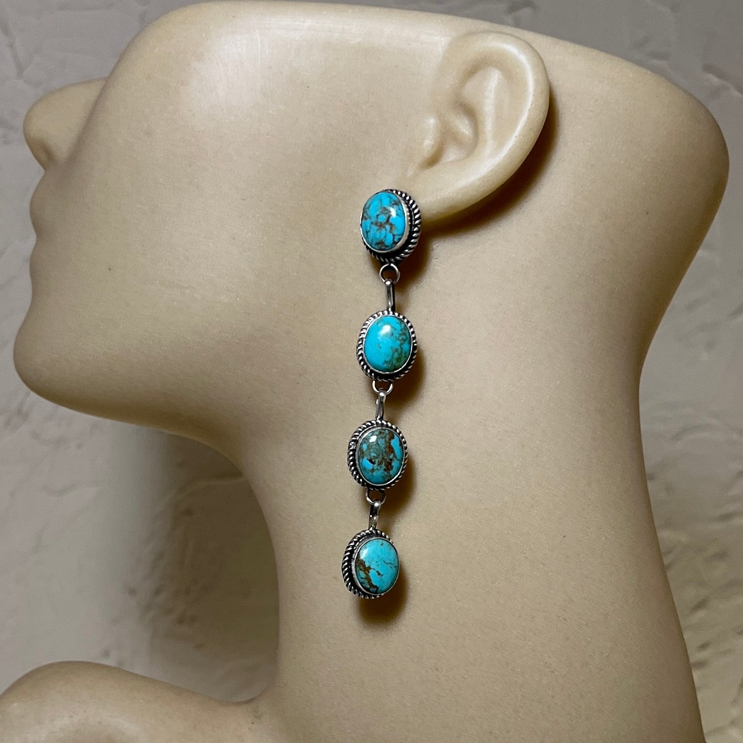 Long Dangle Turquoise stone earrings, sterling silver Boho jewelry Judith Dixon