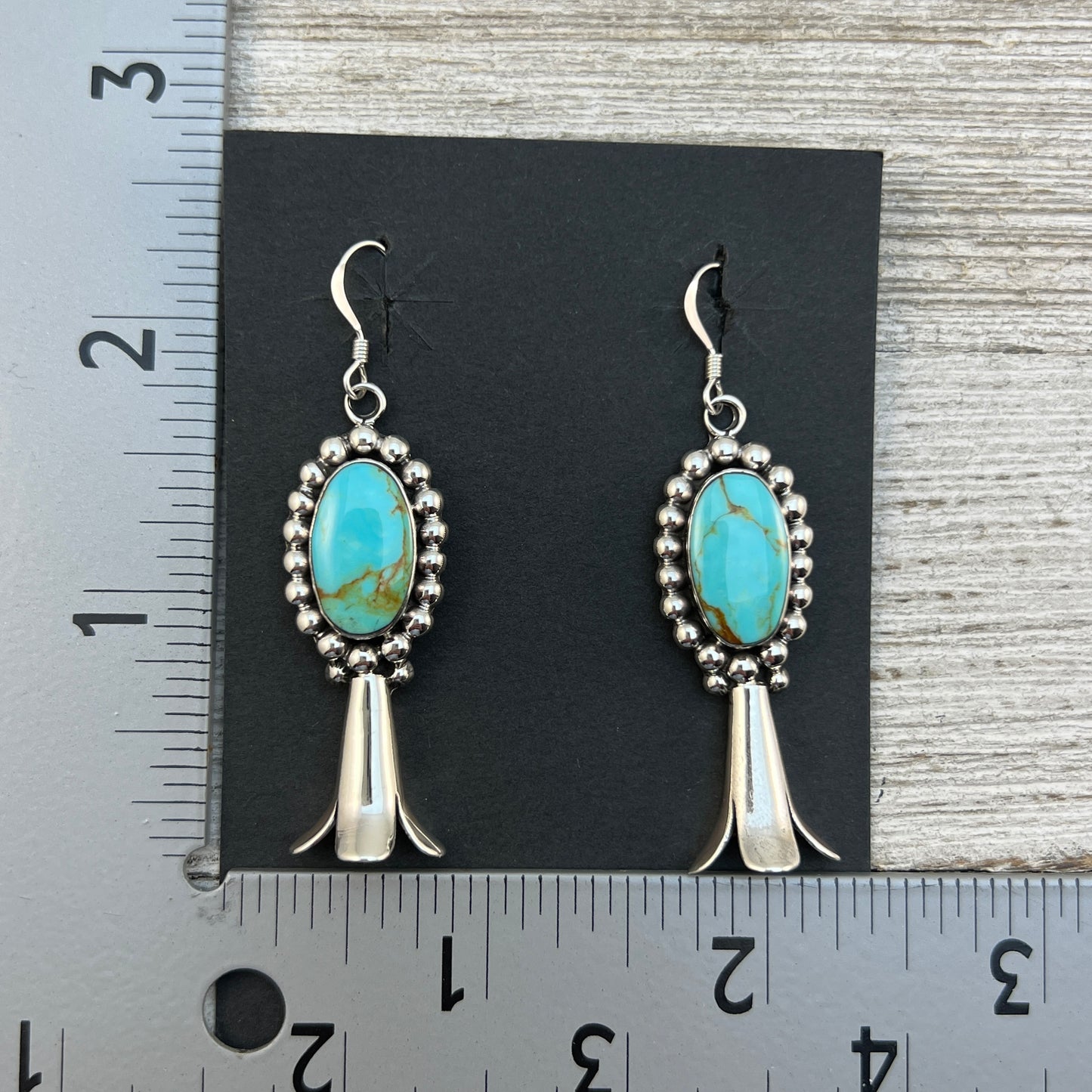 Blue Kingman Turquoise squash blossom earrings sterling silver Navajo Charlene Yazzie 459
