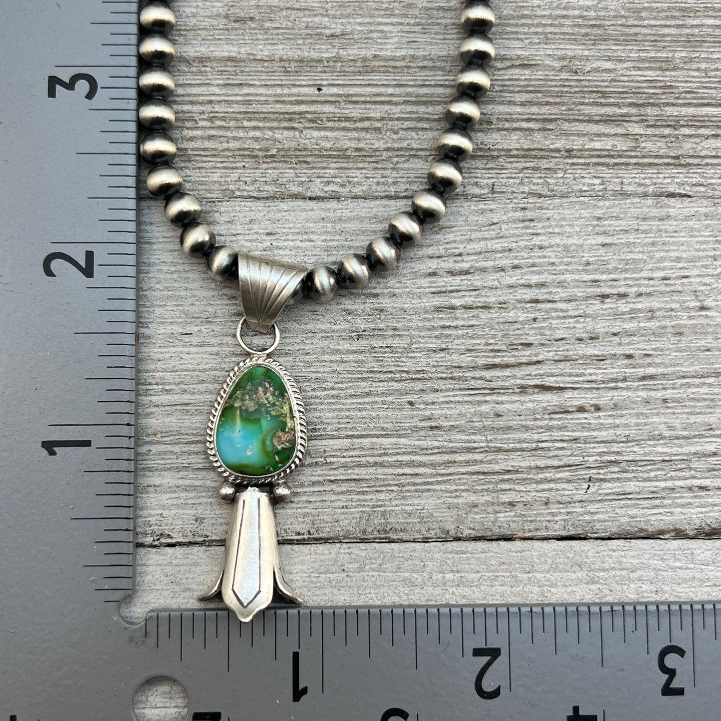 16" sterling silver 5mm bead necklace squash blossom pendant Sonoran Gold Navajo Boho