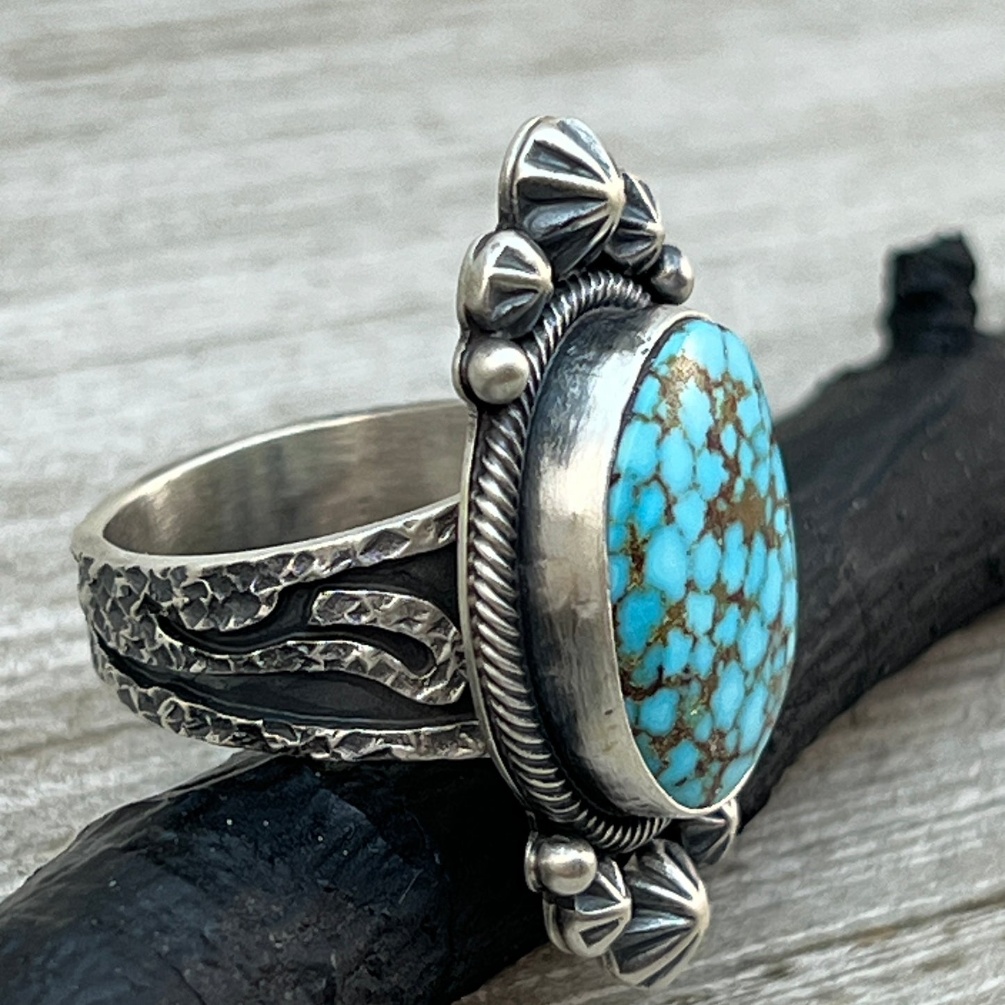 Size 9 High Grade Natural Kingman Spiderweb Turquoise ring Navajo Daniel Benally