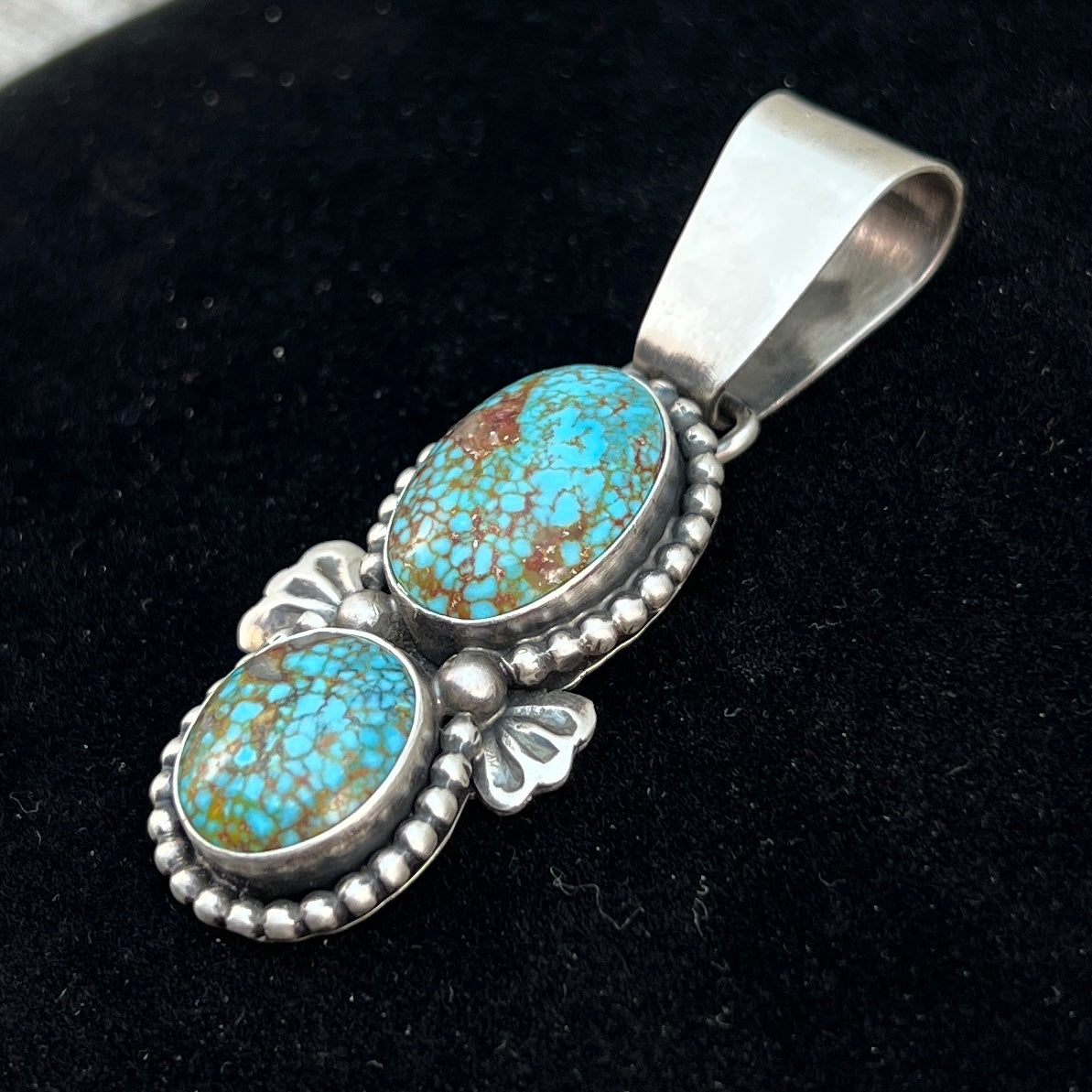 Natural Kingman Turquoise sterling silver pendant 7 Navajo Paul Livingston