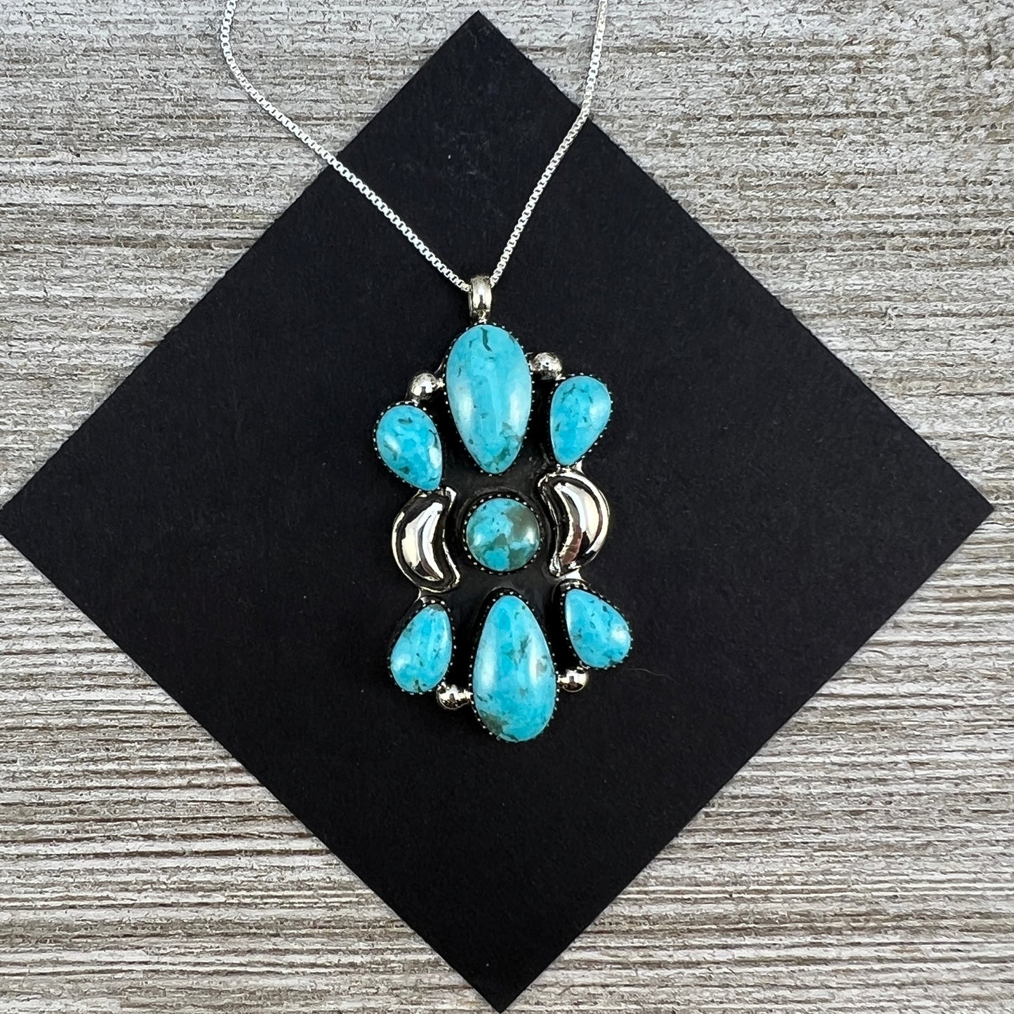 18" blue turquoise cluster necklace Sterling silver Navajo handmade Marie Bahe 3