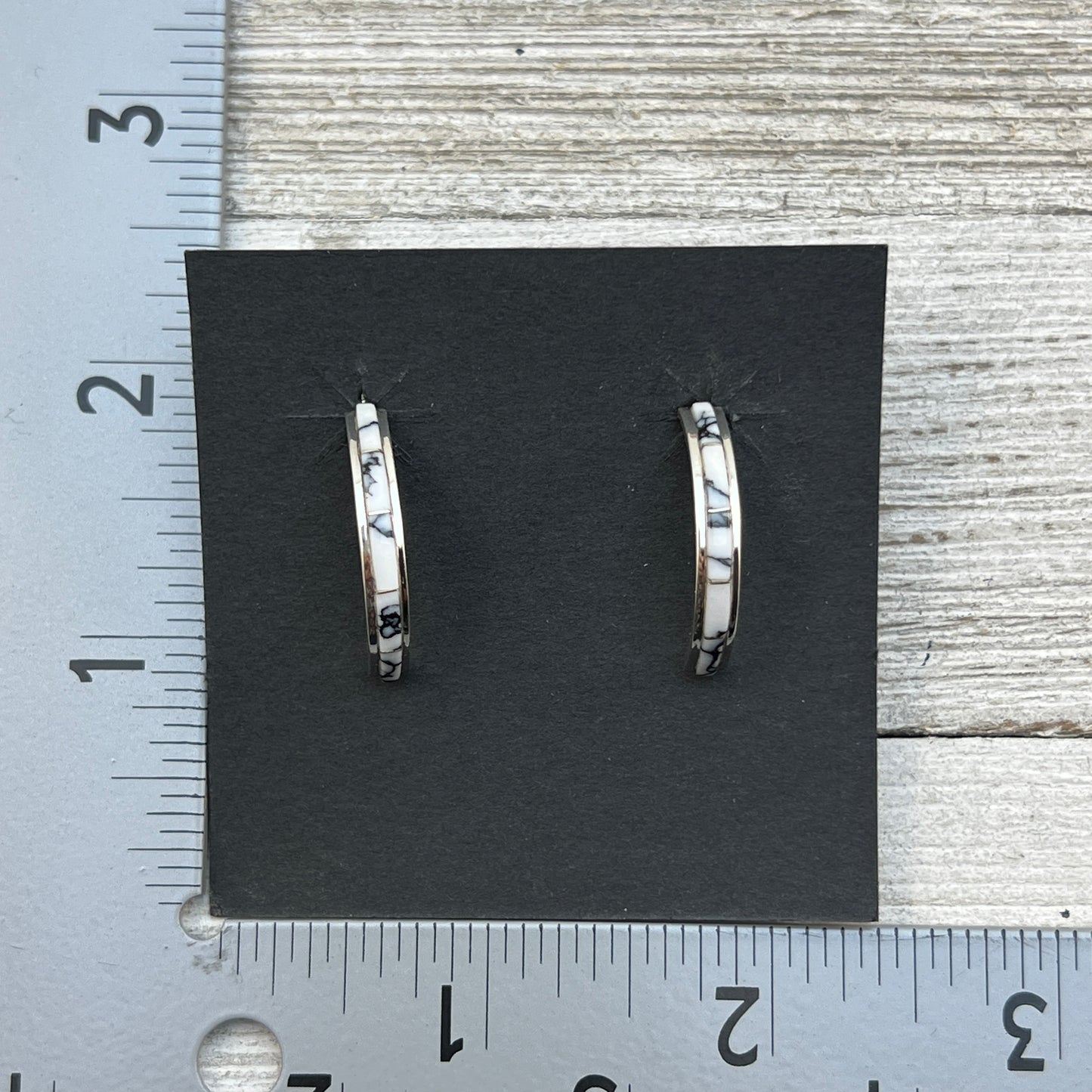 Small thin White Buffalo 1" lightweight hoop earrings Sterling silver Nathaniel Cynthia Johnson