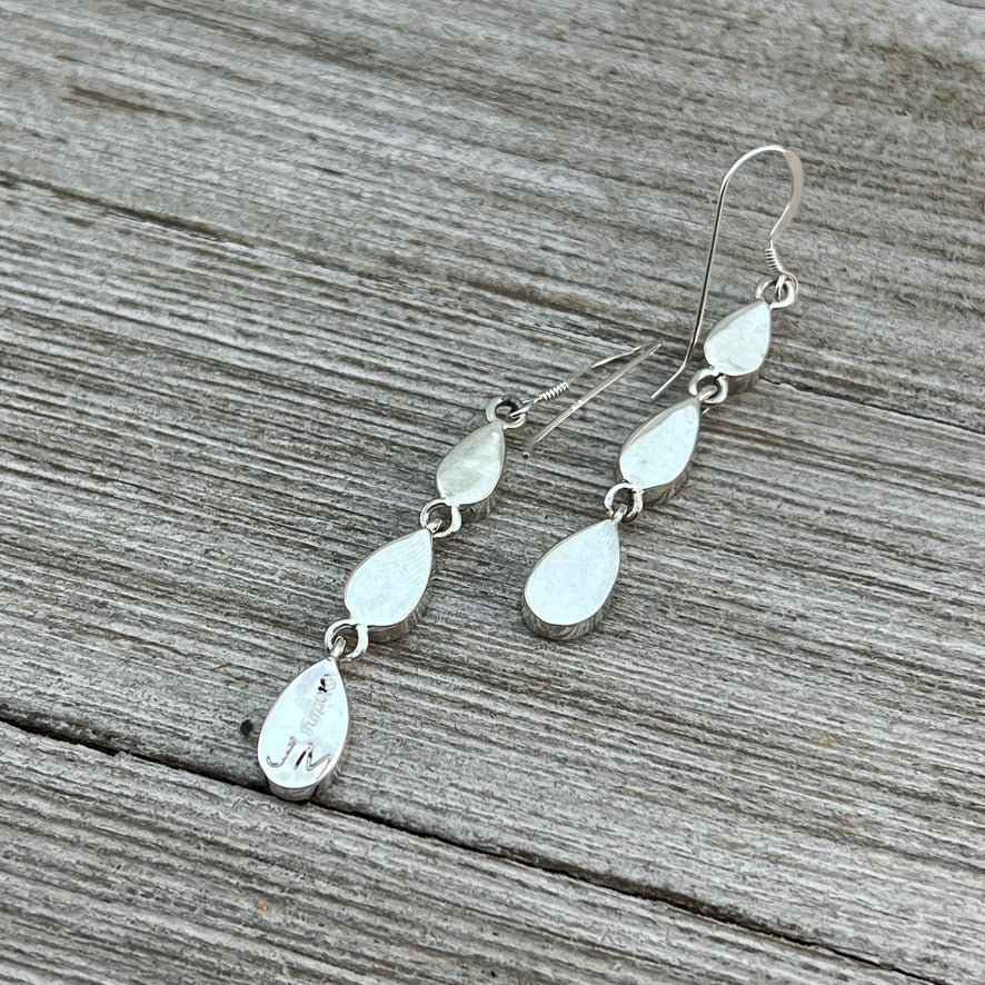 Elegant modern inlay dangle earrings Turquoise Navajo handmade James Manygoats