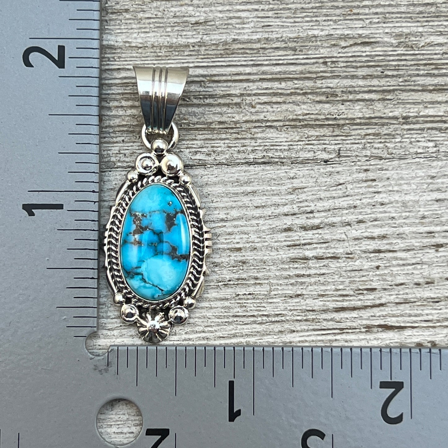 Blue Kingman Turquoise Pendant Navajo handmade Daniel Benally sterling silver