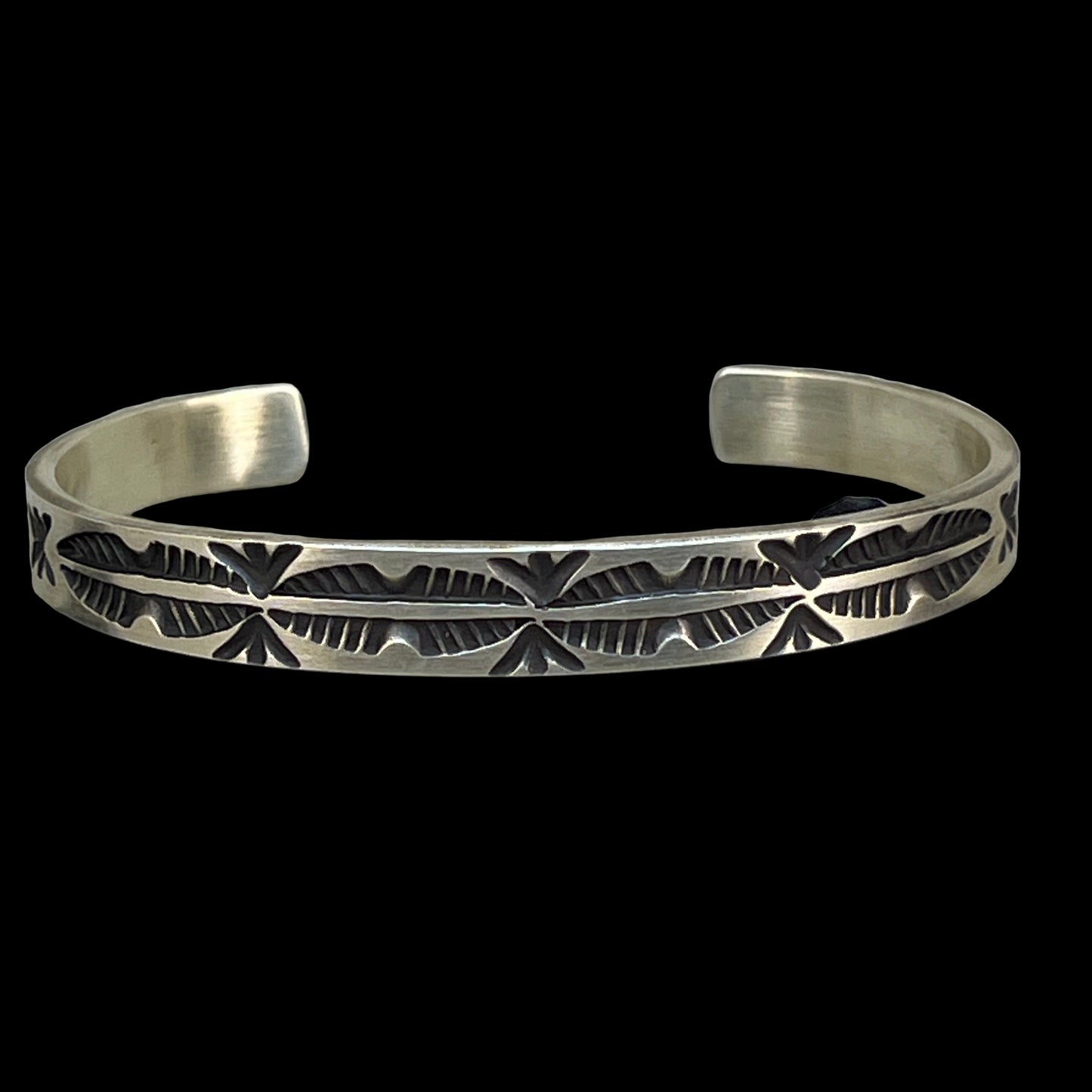 7.25" Sterling silver narrow deep stamped Cuff Bracelet Navajo Jerrold Tahe men's boho