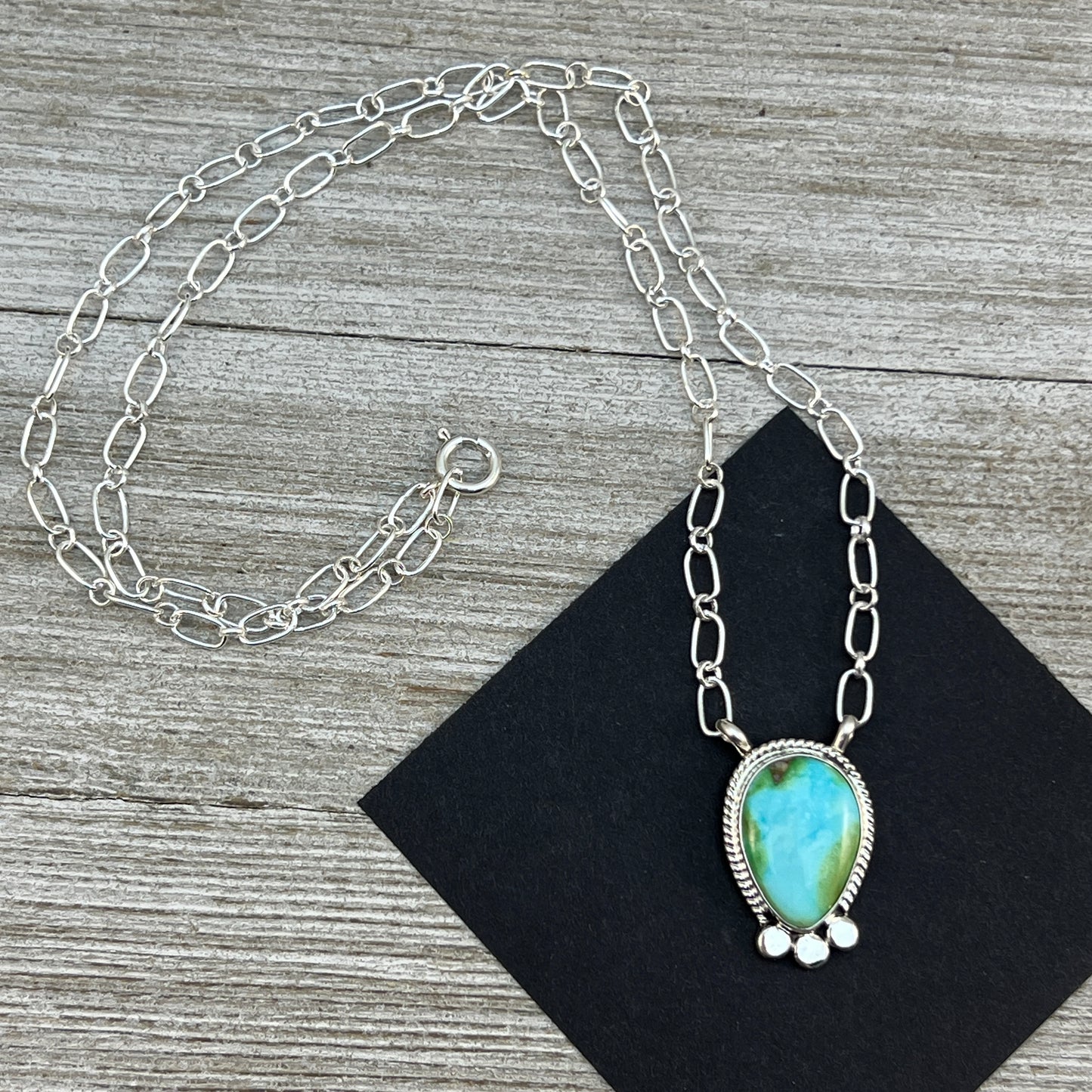 18" Sonoran Gold Turquoise Sterling silver Necklace Navajo handmade Sharon McCarthy 12
