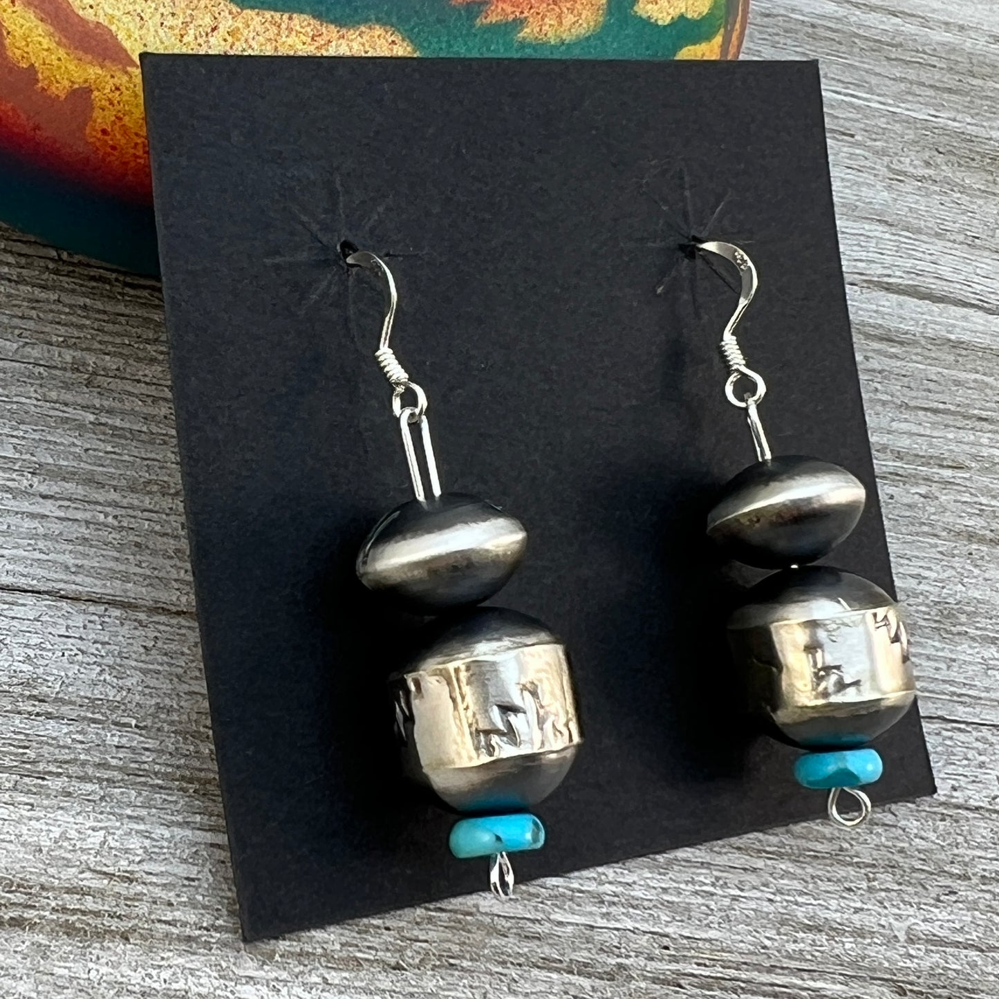 Handmade Sterling silver Navajo Pearl Earrings turquoise by artist, Tylena Nez