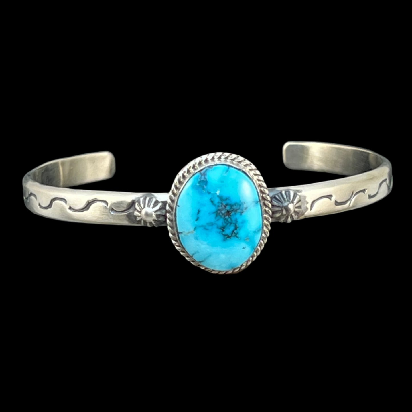 Blue Kingman Turquoise BOHO Narrow stack Cuff bracelet Sterling Silver Samuel Yellowhair 6