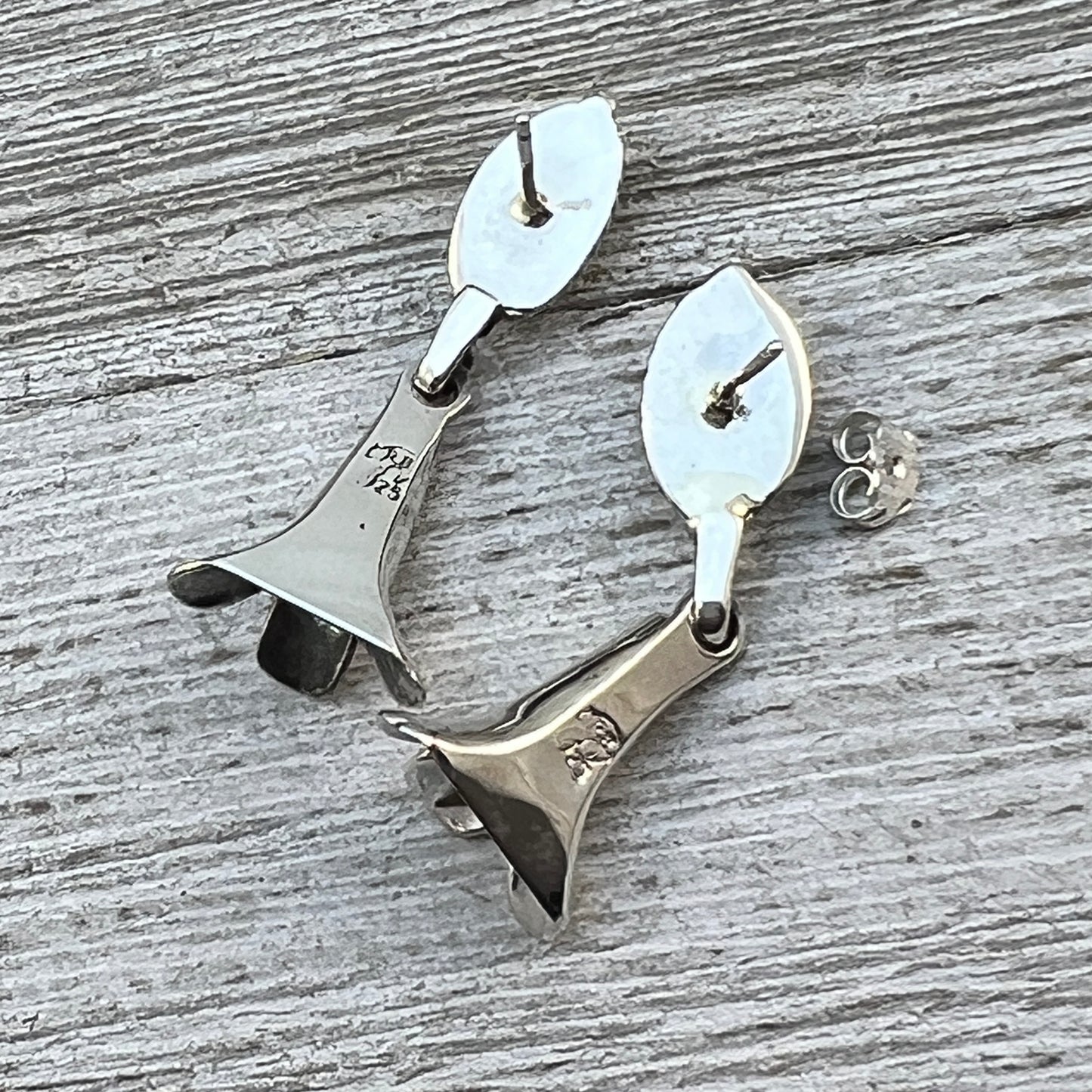 Orange Spiny Squash Blossom dangle earrings sterling silver turquoise Sheena Jack 412