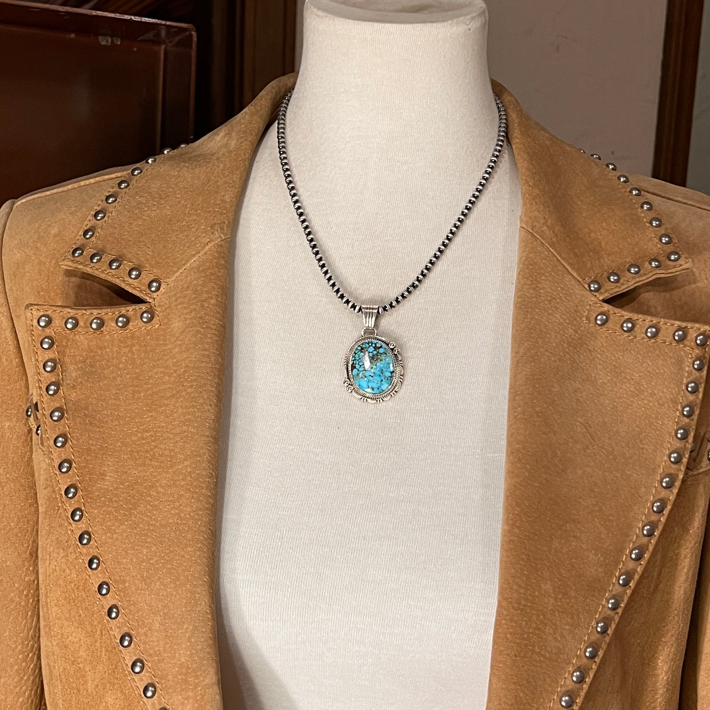 Natural Blue Kingman Turquoise Pendant 1, Sterling Silver Daniel Benally